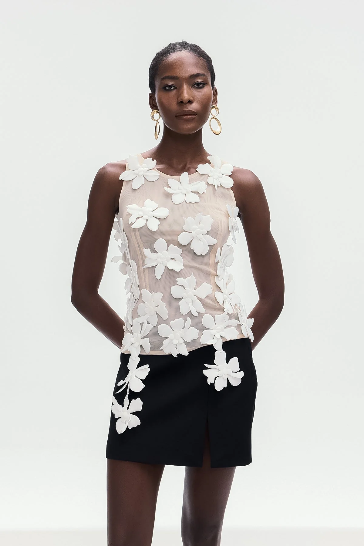 White Floral Sleeveless Top for Women - Bohdana Style