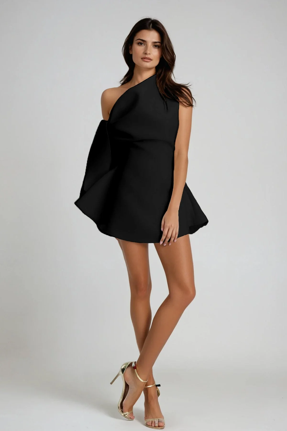 Black One Shoulder Lace-Up Mini Dress