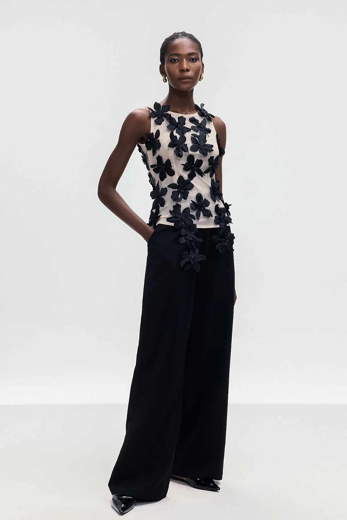 Floral Sleeveless Black Top in Bohdana Style