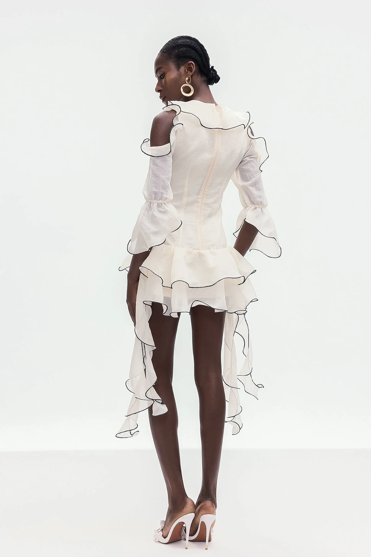 White Ruffle Floral Fringe Mini Dress