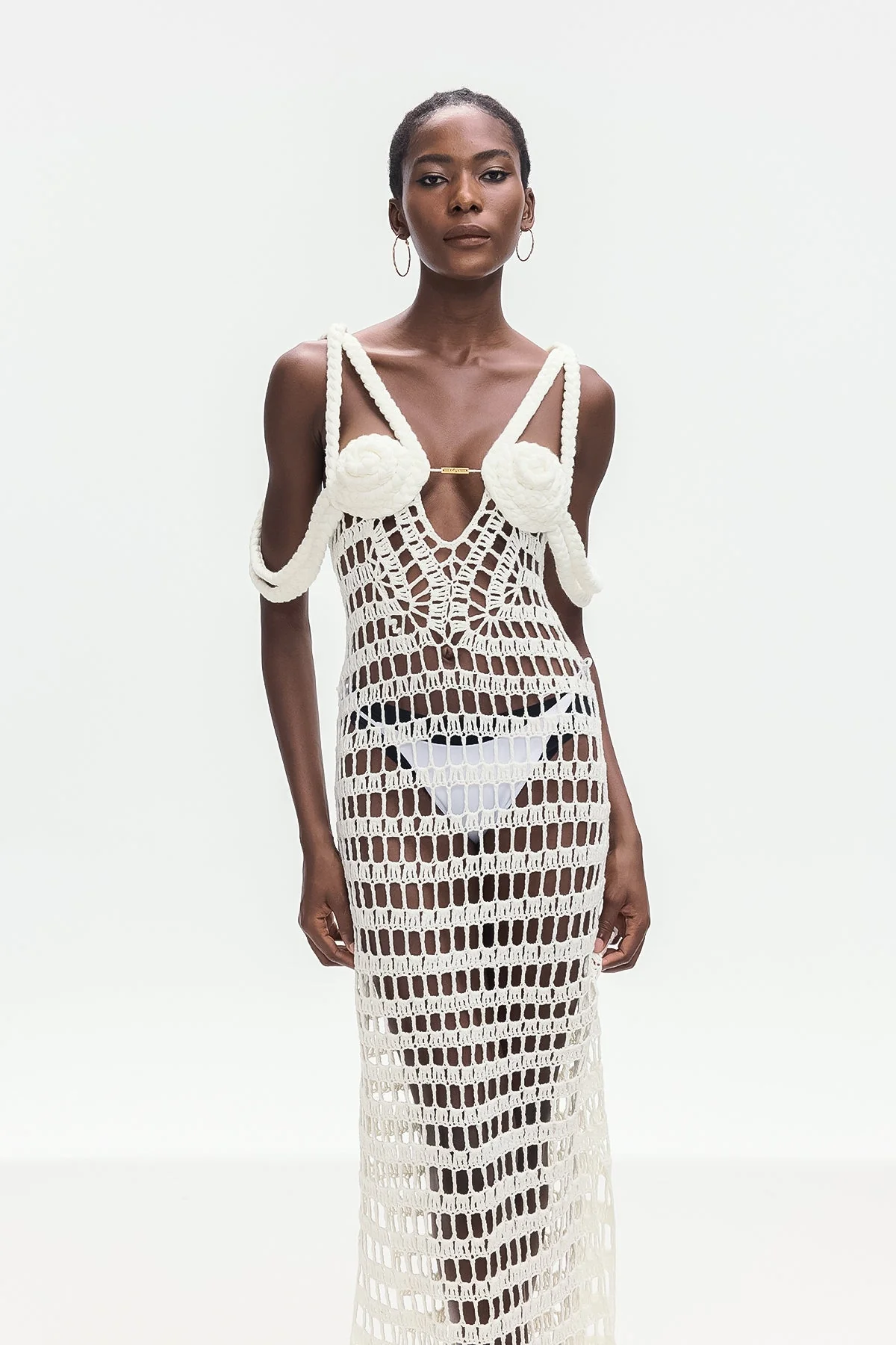 White Knit Maxi Dress with Chic Cutout Design