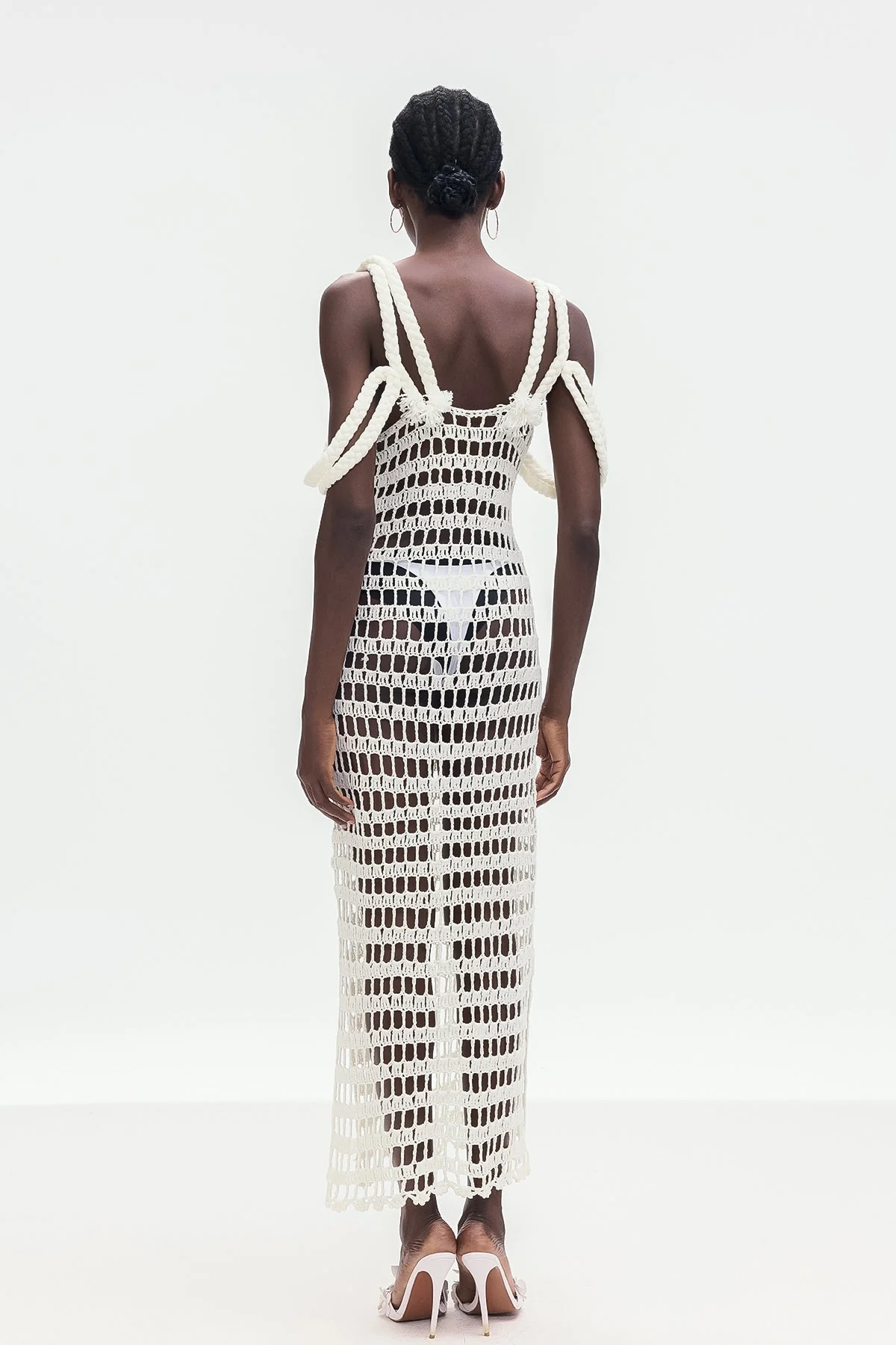 White Knit Maxi Dress with Chic Cutout Design