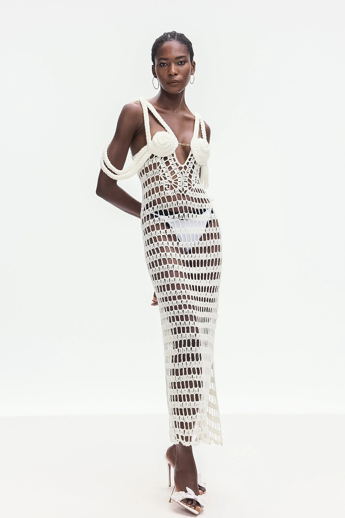 White Knit Maxi Dress with Chic Cutout Design