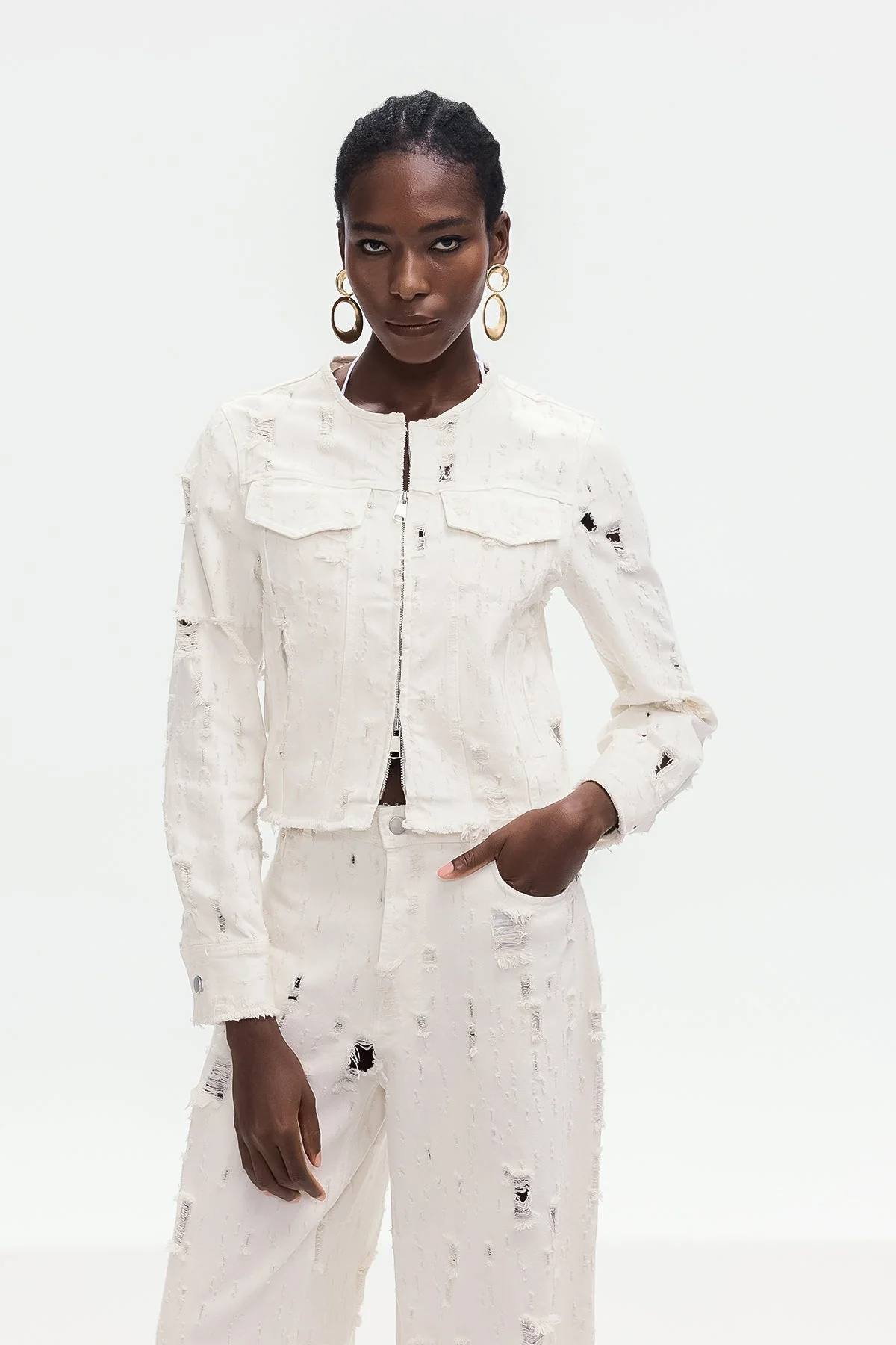 Bleached Distressed Denim Jacket - Edgy Street Style