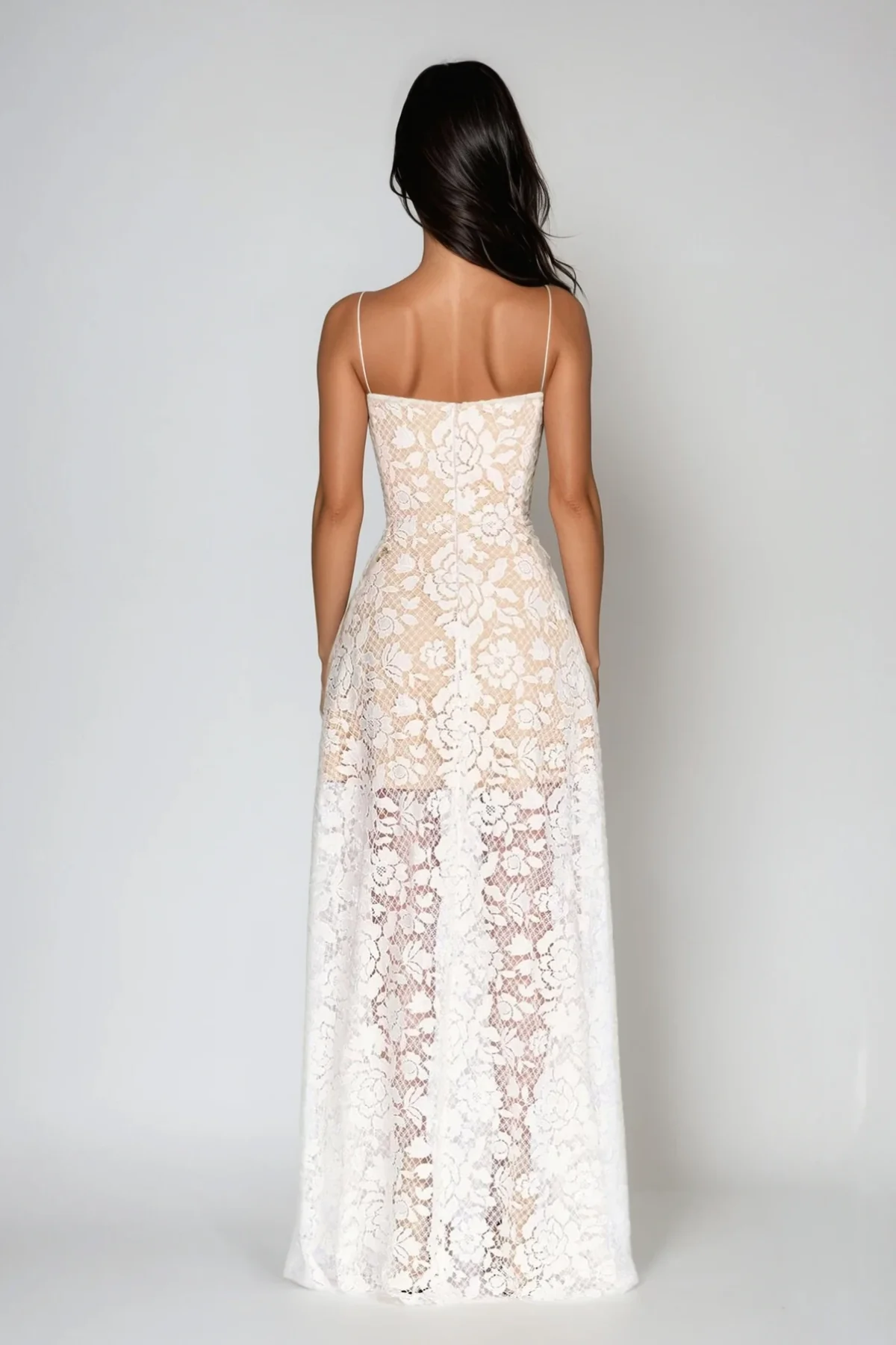 White Lace Floral Maxi Dress