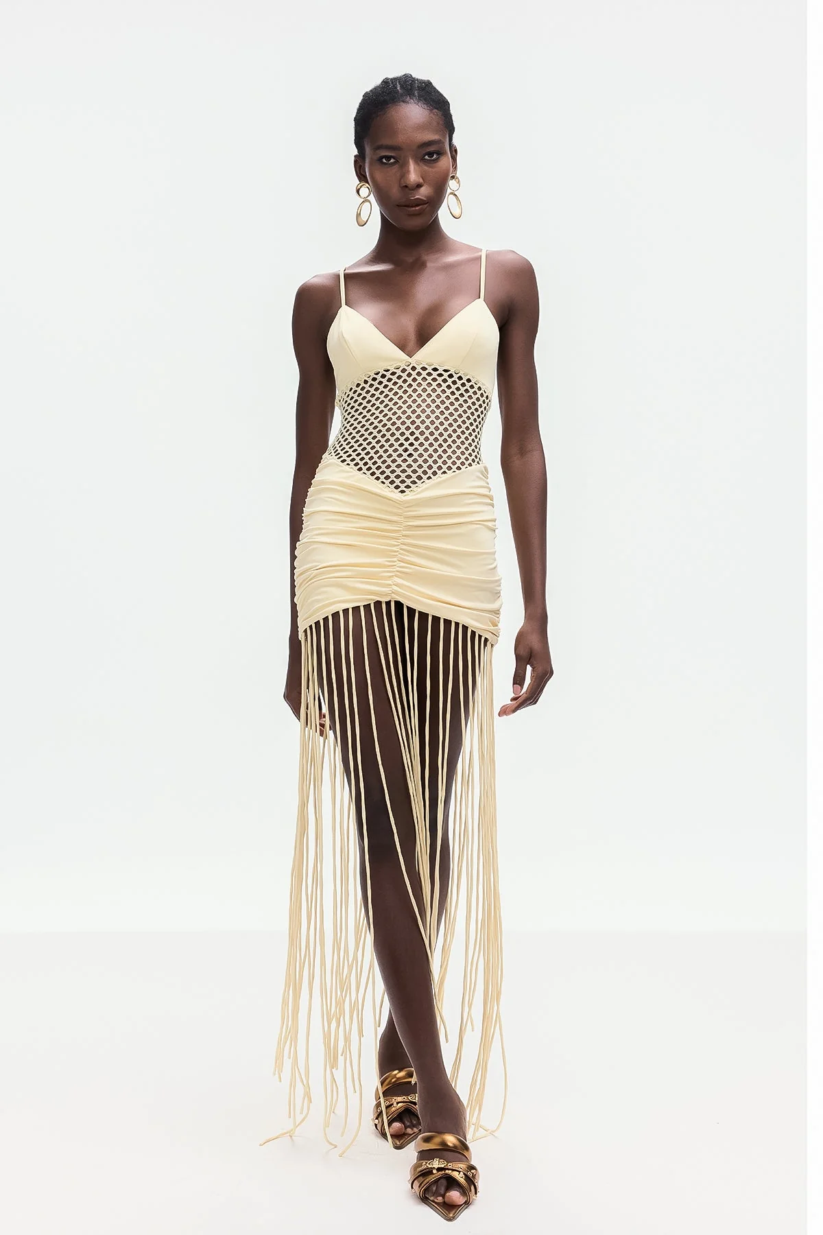 Yellow Cutout Fringe Mini Dress