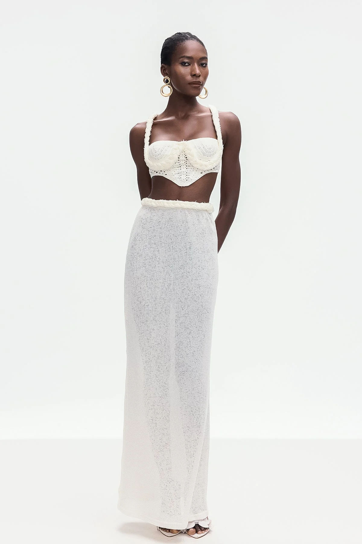 White Twist Cutout Knit Skirt Set - Elegant Chic Design