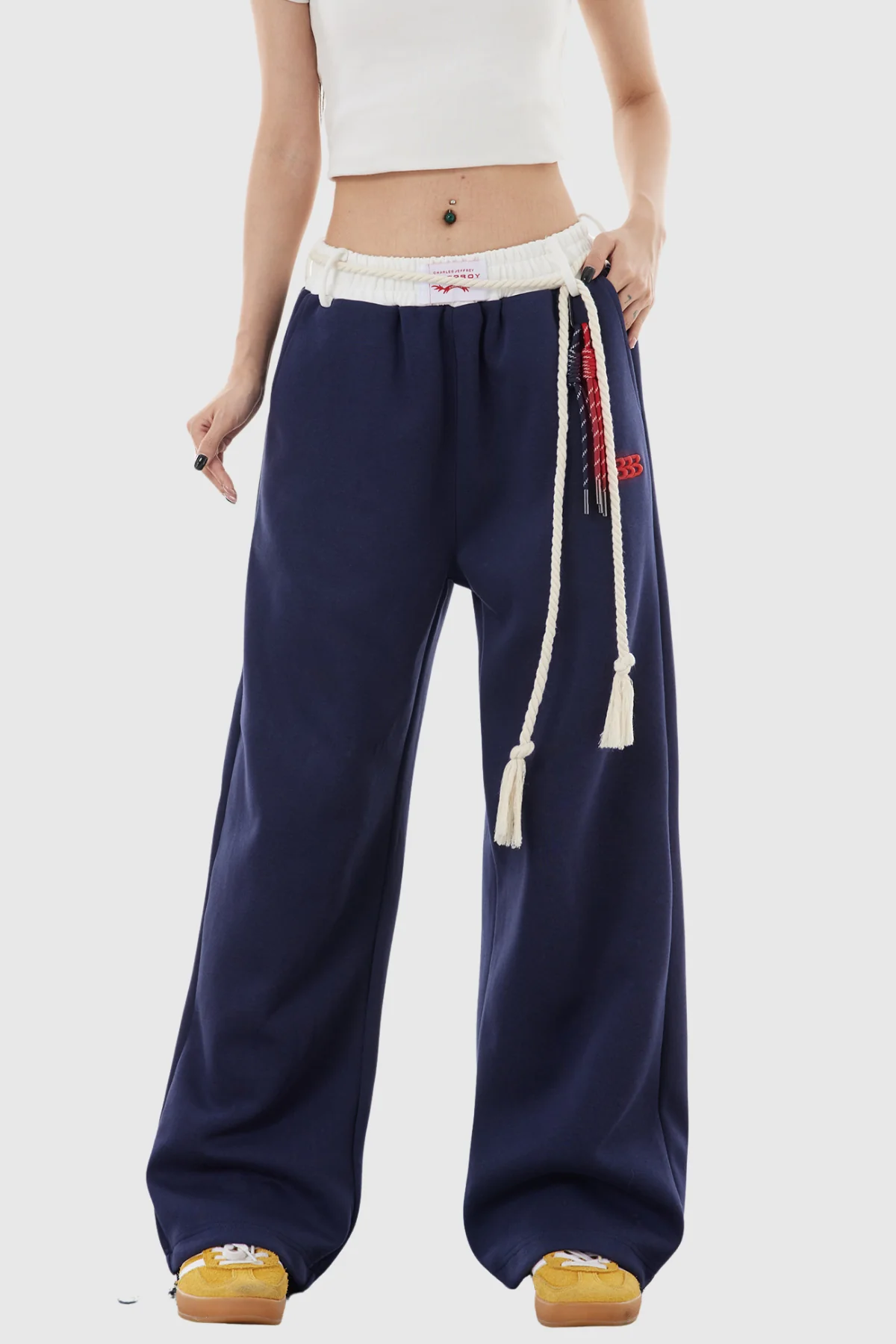Blue Fringe Detail Pants with Dynamic Movement