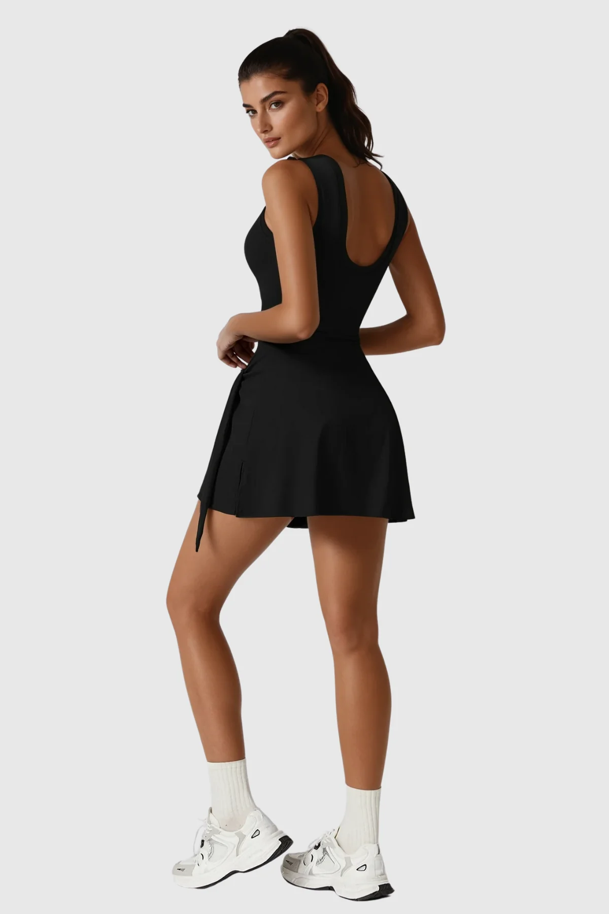 Black Sleeveless Tennis Dress with Moisture-Wicking Fabric