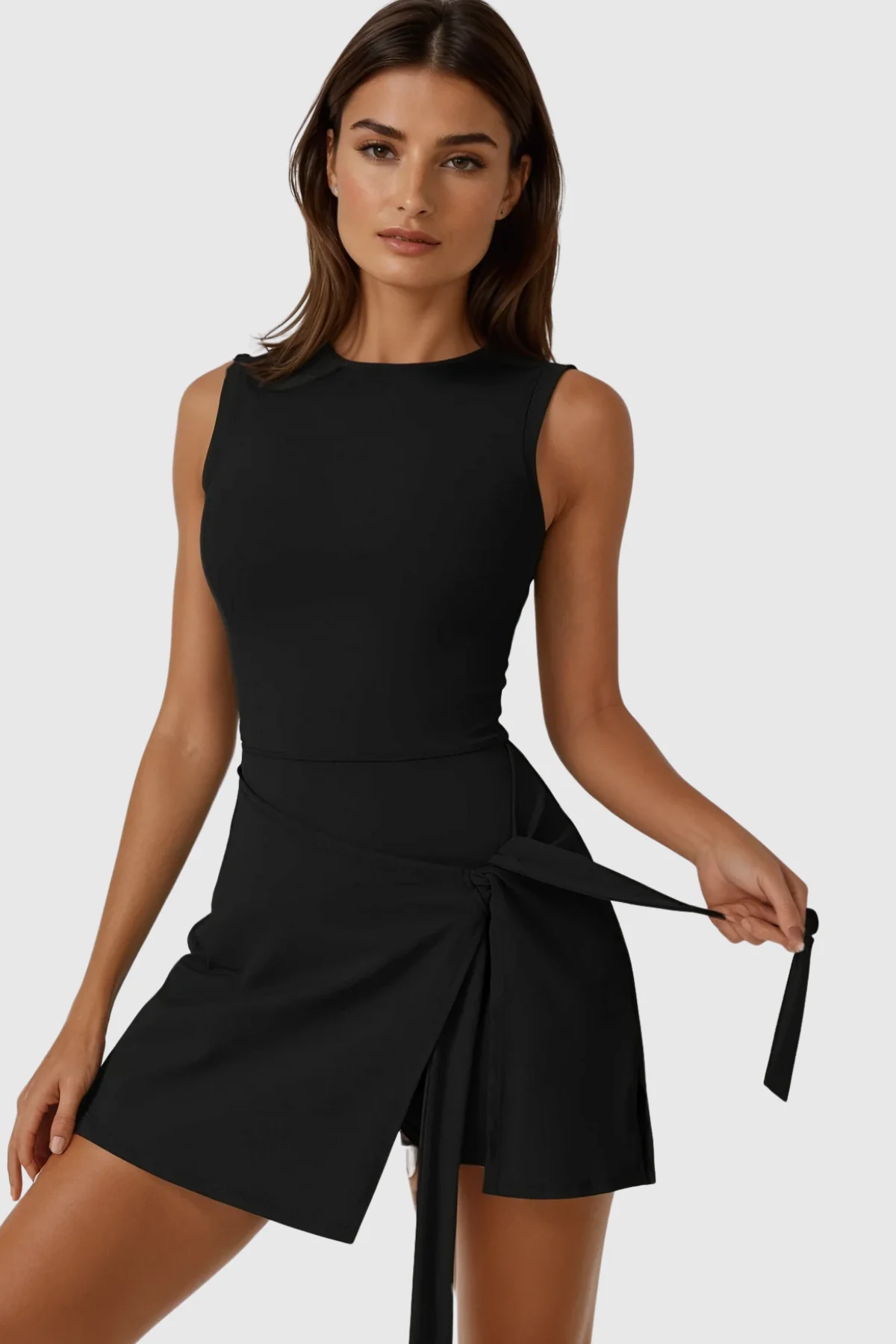 Black Sleeveless Tennis Dress with Moisture-Wicking Fabric