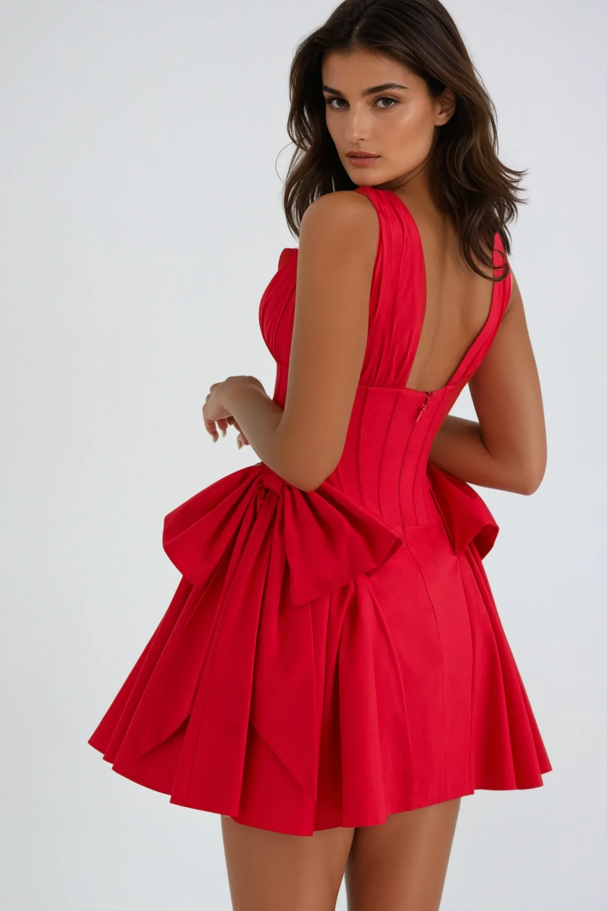 Red Corset Bow Puffy Dress - Elegant Statement Wear
