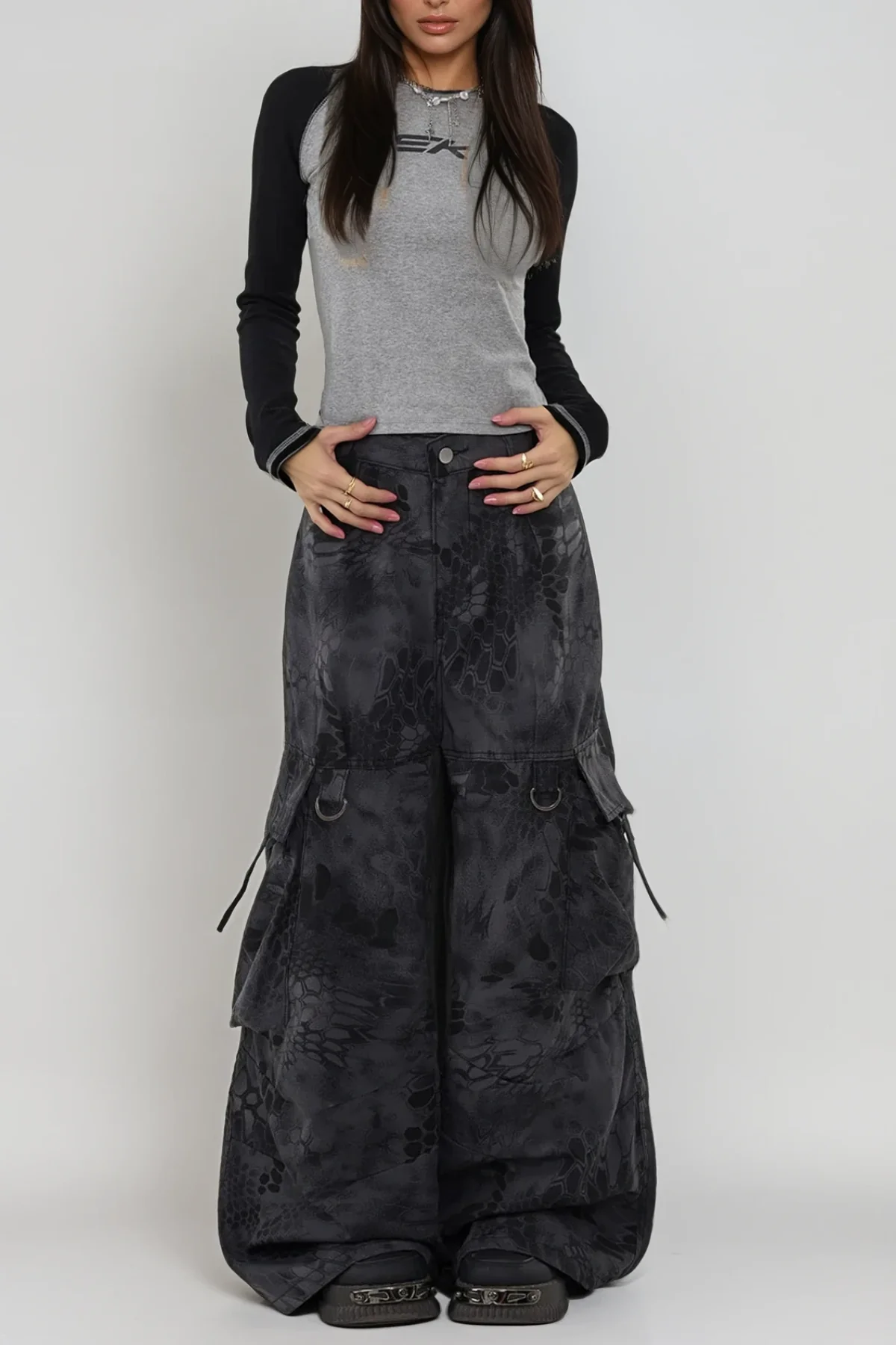 Python Pattern Black Cargo Pants for Modern Look