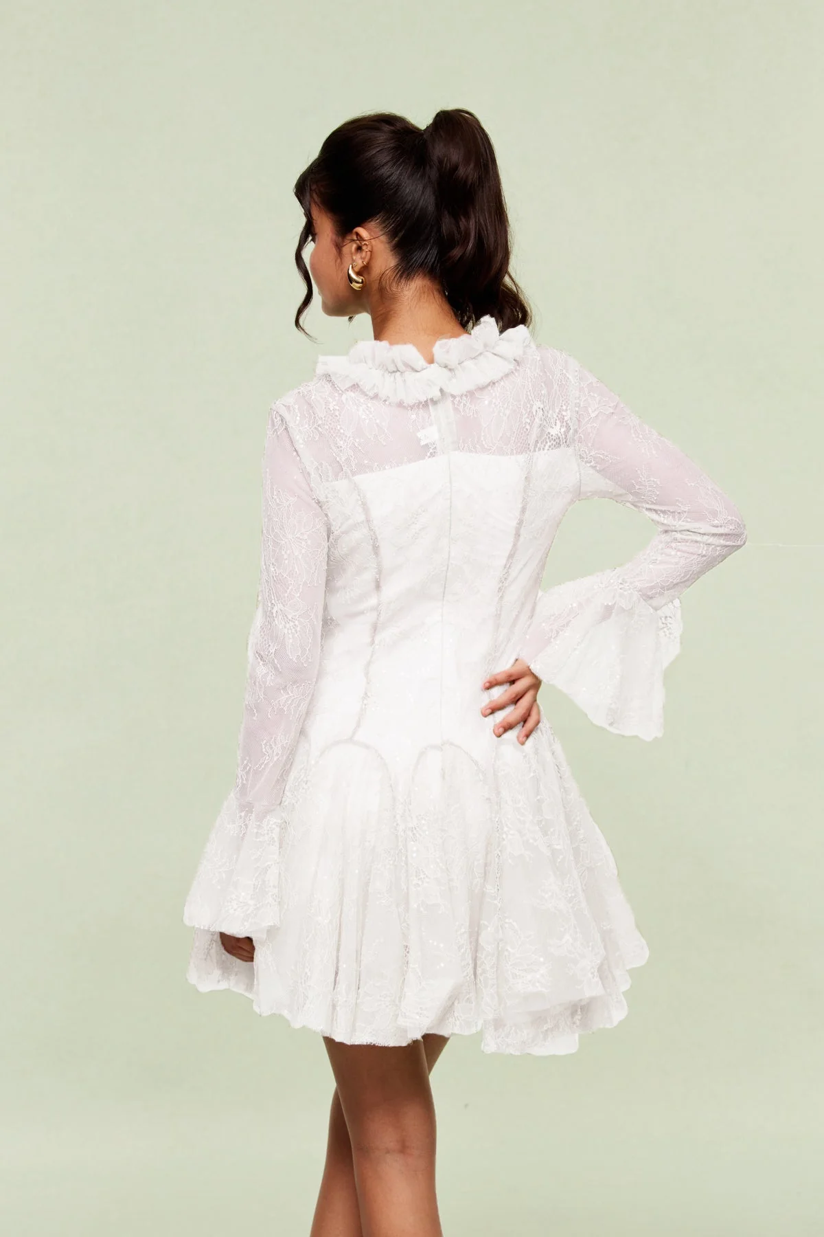 White Lace Ruffle Mini Dress - Elegant Feminine Style