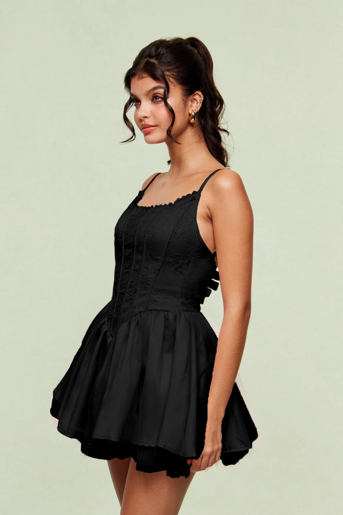 Black Lace Corset Puffy Dress - Elegant Formal Wear