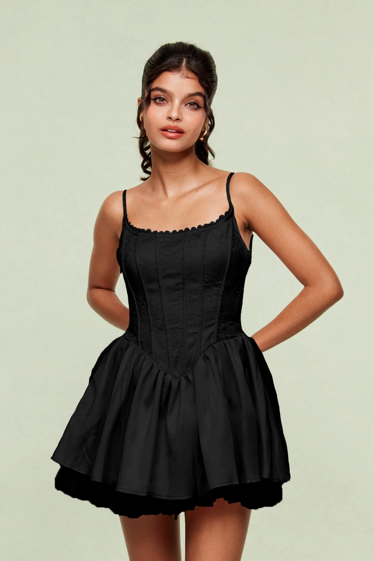 Black Lace Corset Puffy Dress - Elegant Formal Wear