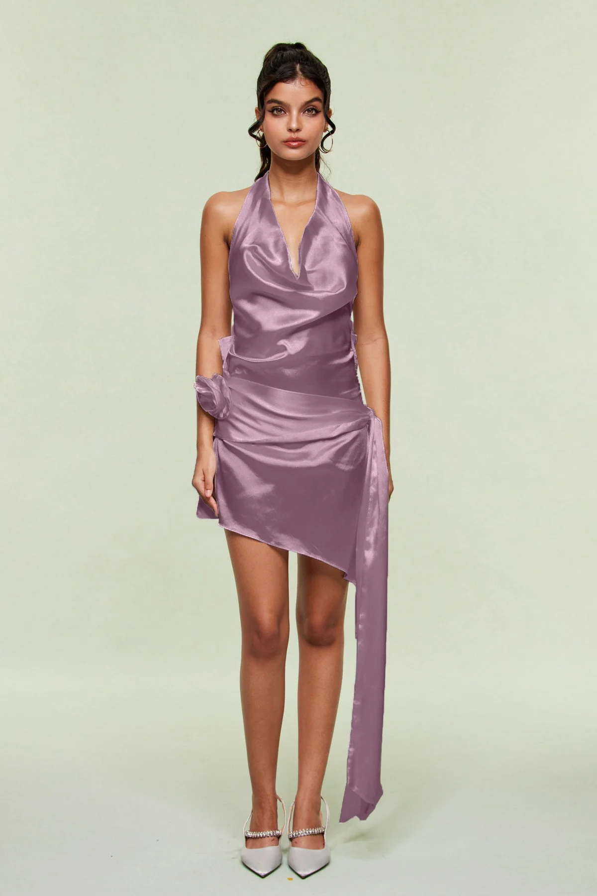 Purple Satin Floral Fringe Mini Dress - Elegant Special Occasion Attire