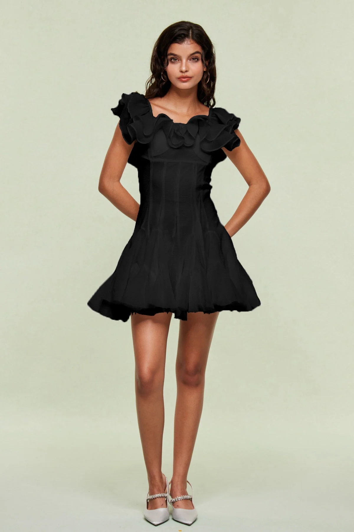Black Ruffle Corset Mini Dress - Elegant Evening Wear
