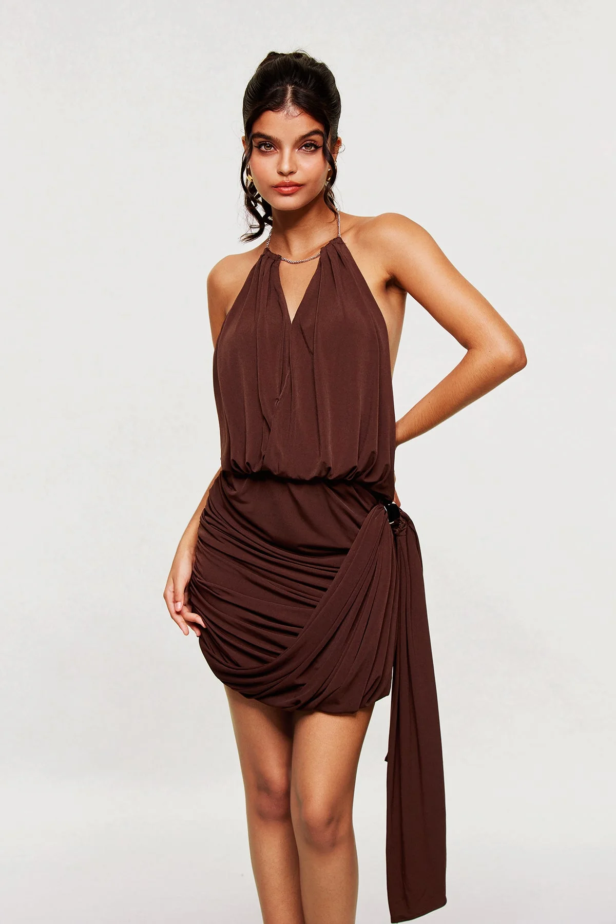 Brown Fringe Mini Dress with Captivating Texture