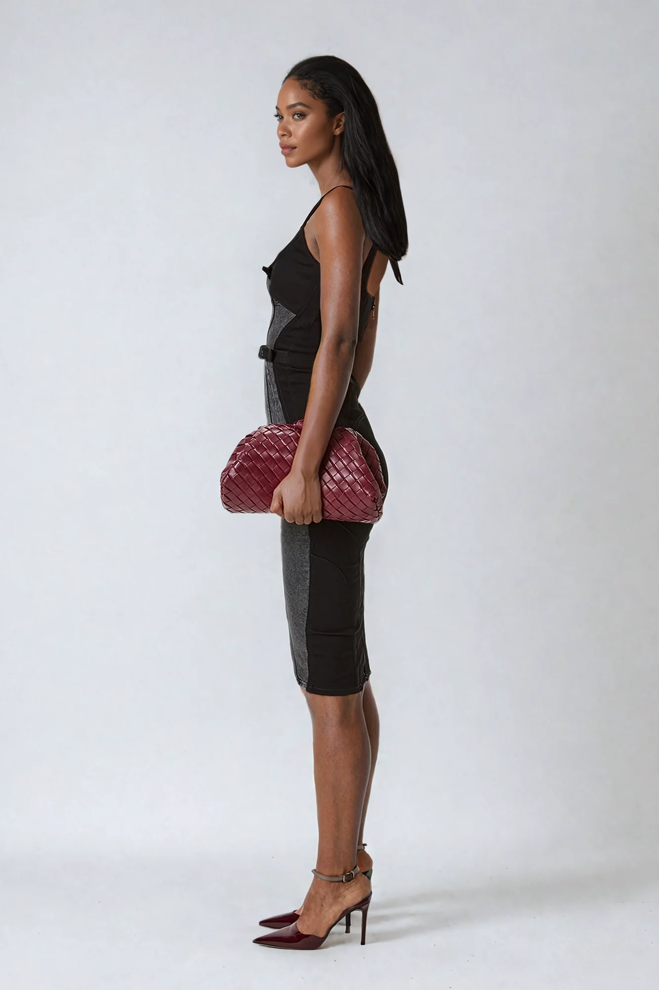 Black Buckle Deconstruct Midi Dress - Sophisticated Style