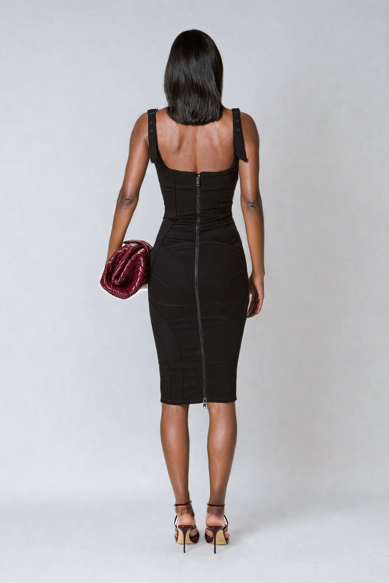 Black Buckle Deconstruct Midi Dress - Sophisticated Style