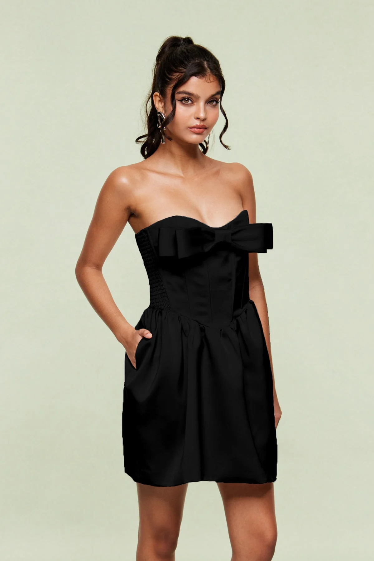 Black Strapless Bow Corset Mini Dress - Elegant & Chic Style