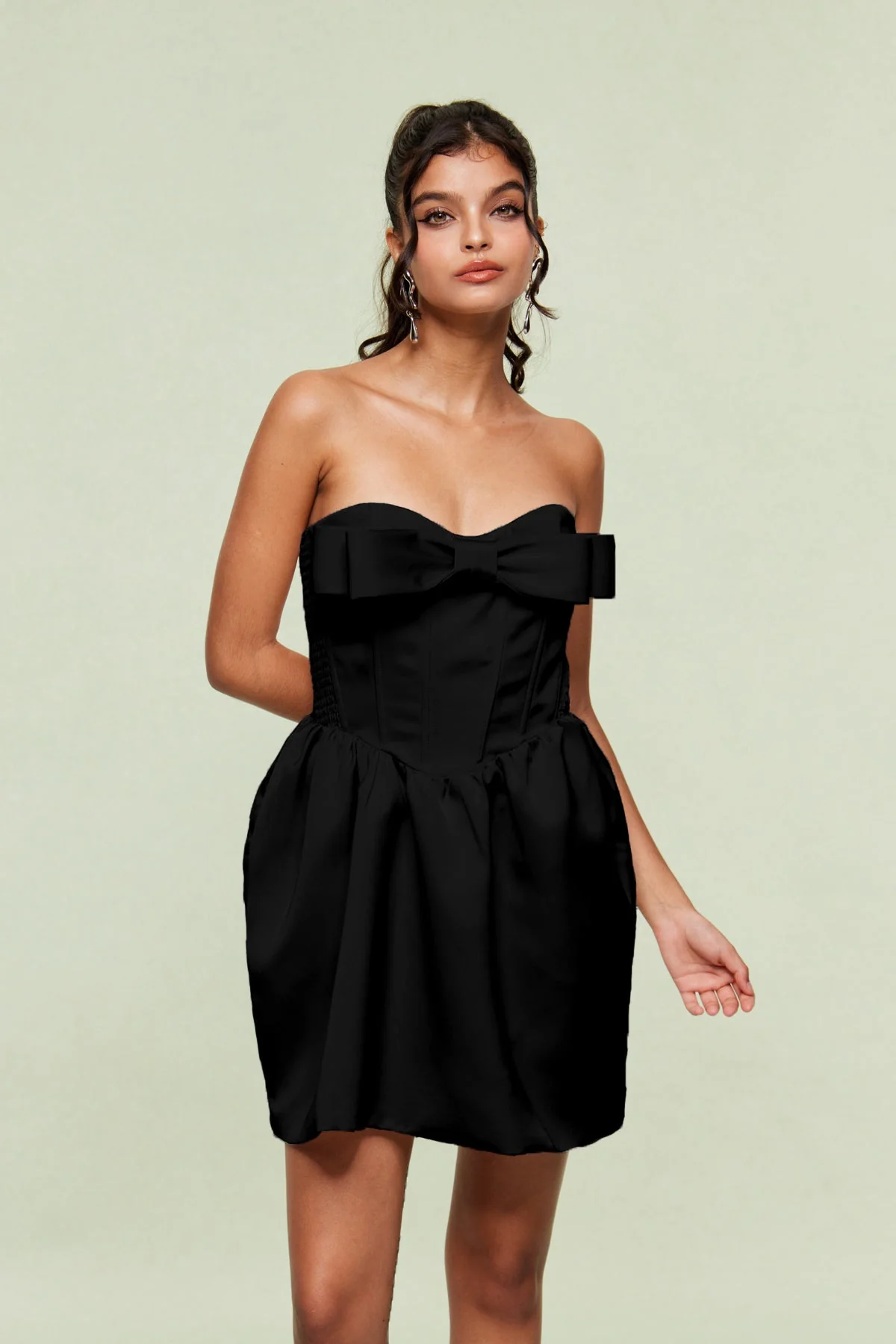 Black Strapless Bow Corset Mini Dress - Elegant & Chic Style