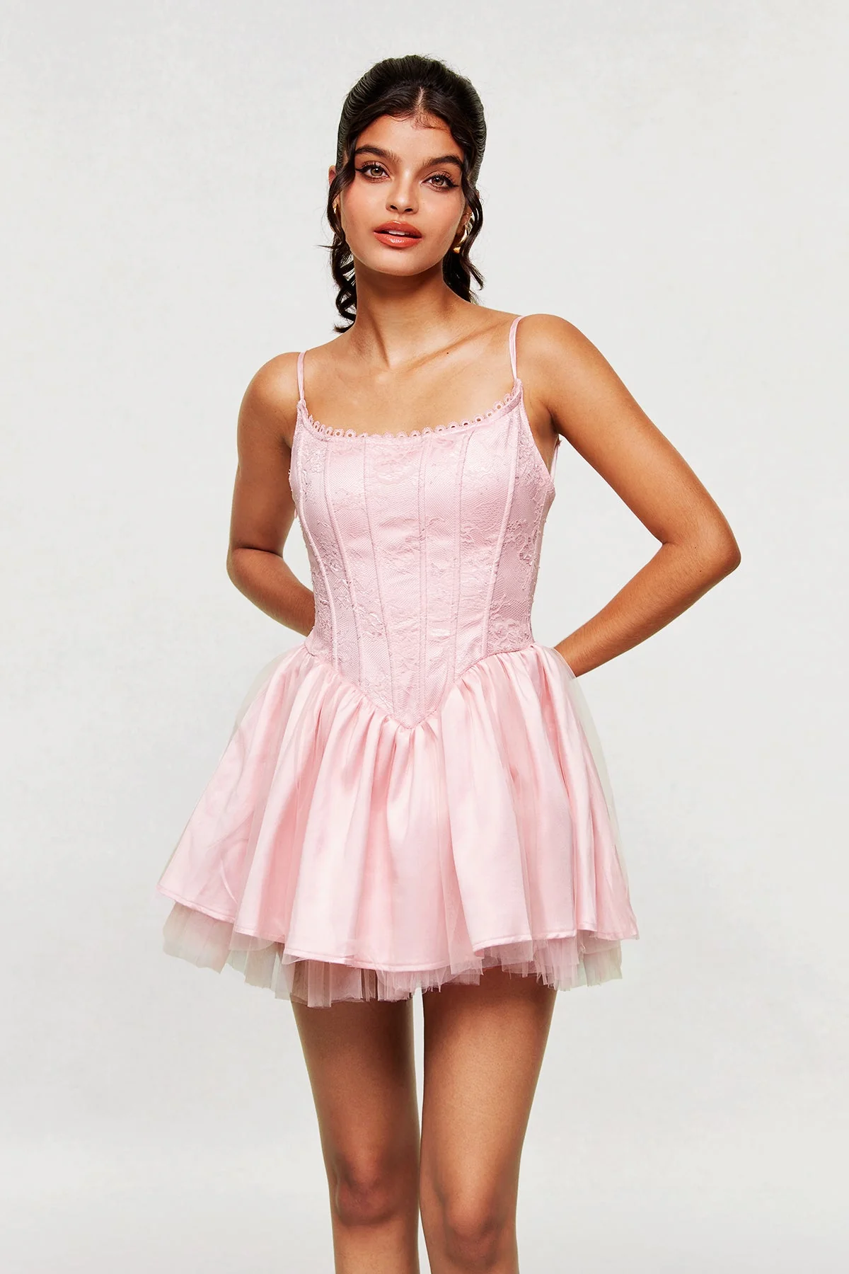 Pink Lace Corset Puffy Dress - Elegant Design