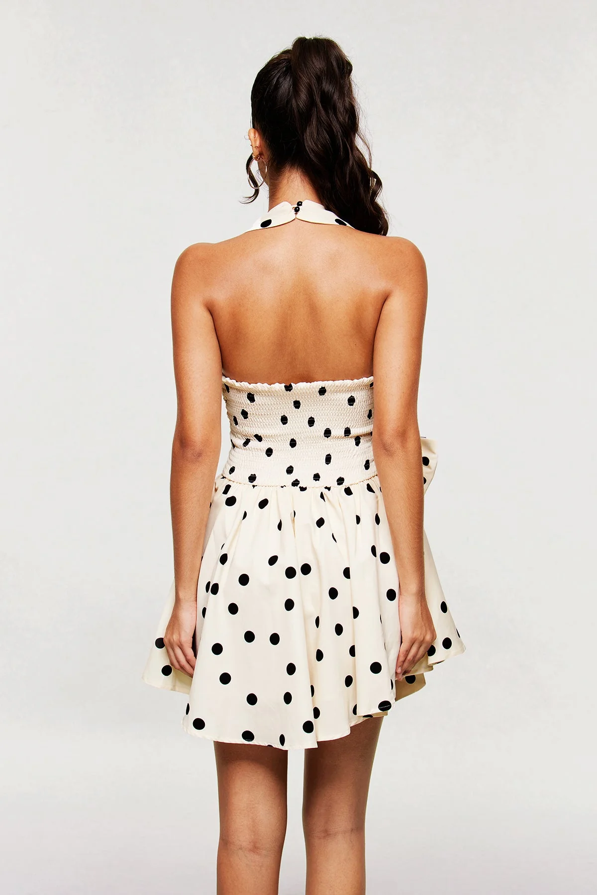 White Dot Bow Ruffle Mini Dress