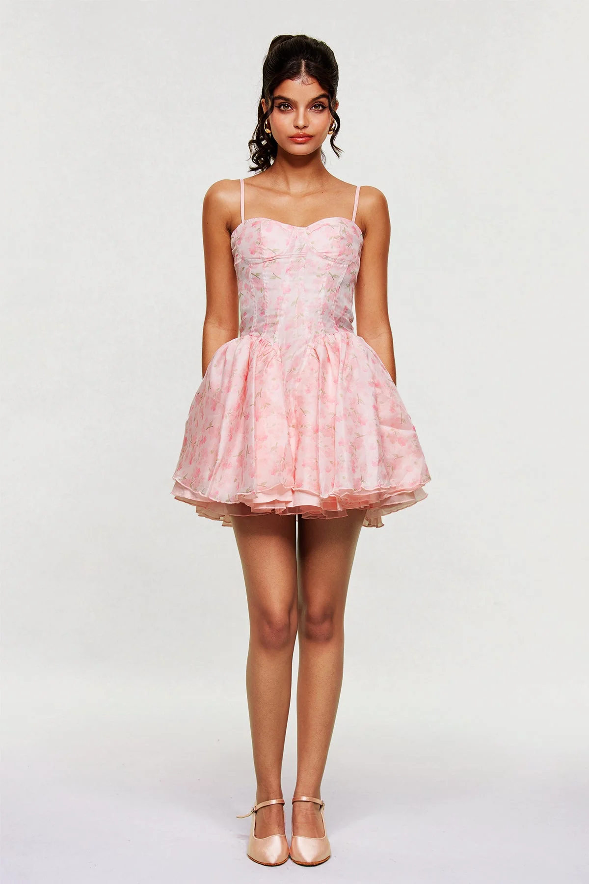 Floral Ruffle Mini Dress with Corset Detailing