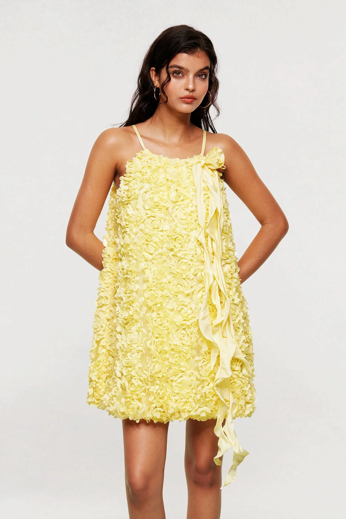 Yellow Floral Halter Neck Mini Dress