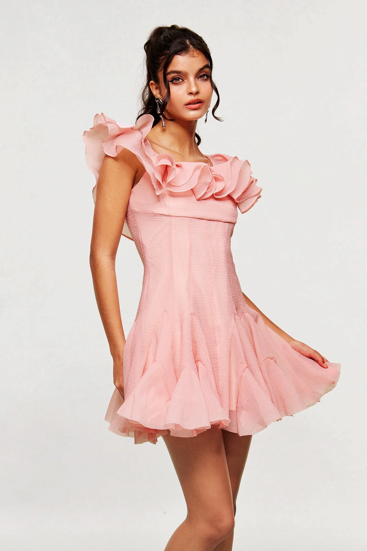 Pink Ruffle Corset Mini Dress