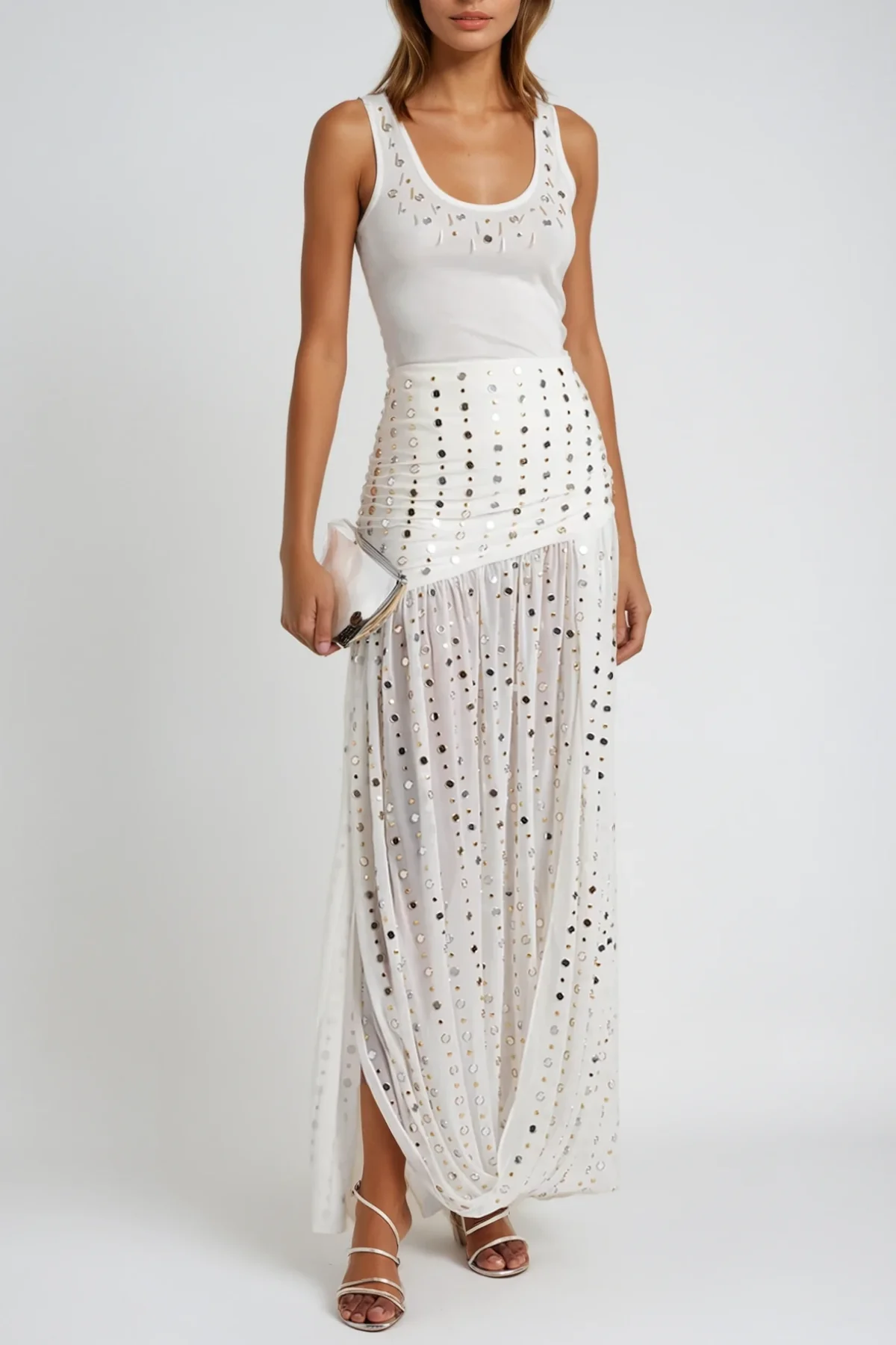 White Embellished Sleeveless Top for Women