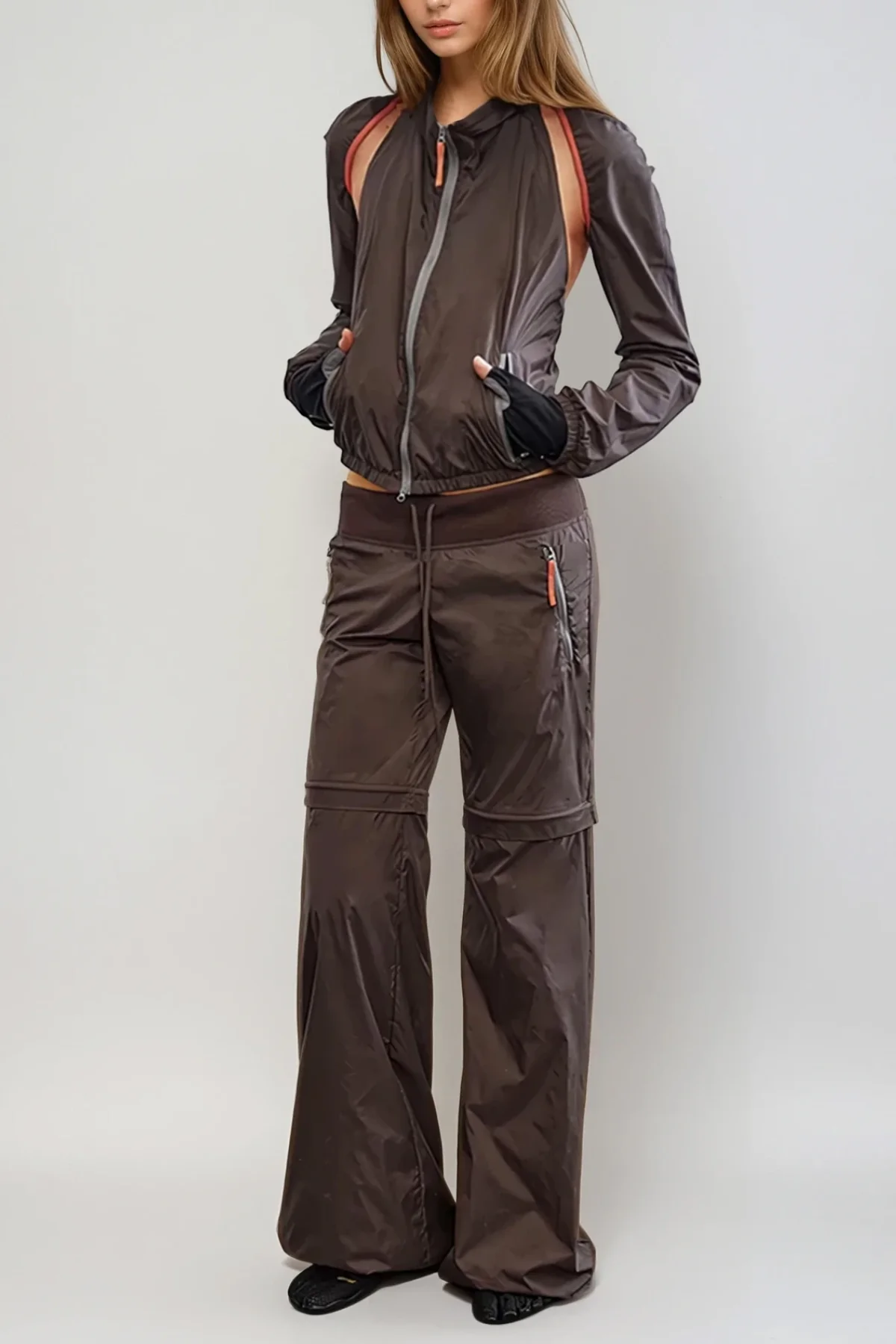 Brown Deconstructed Cutout Denim Pant Set