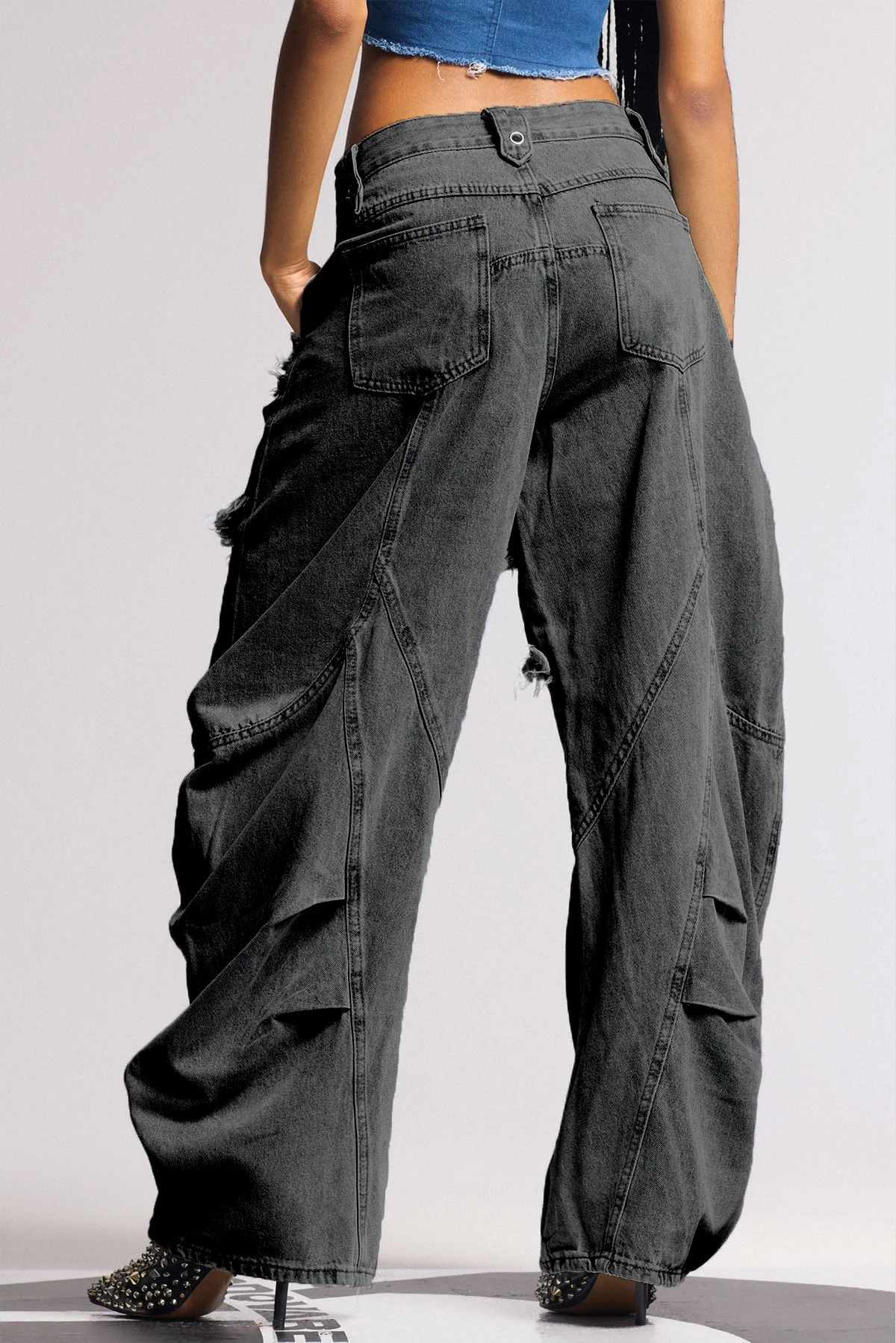 Black Deconstructed Baggy Jeans for Men - Urban Edge Style
