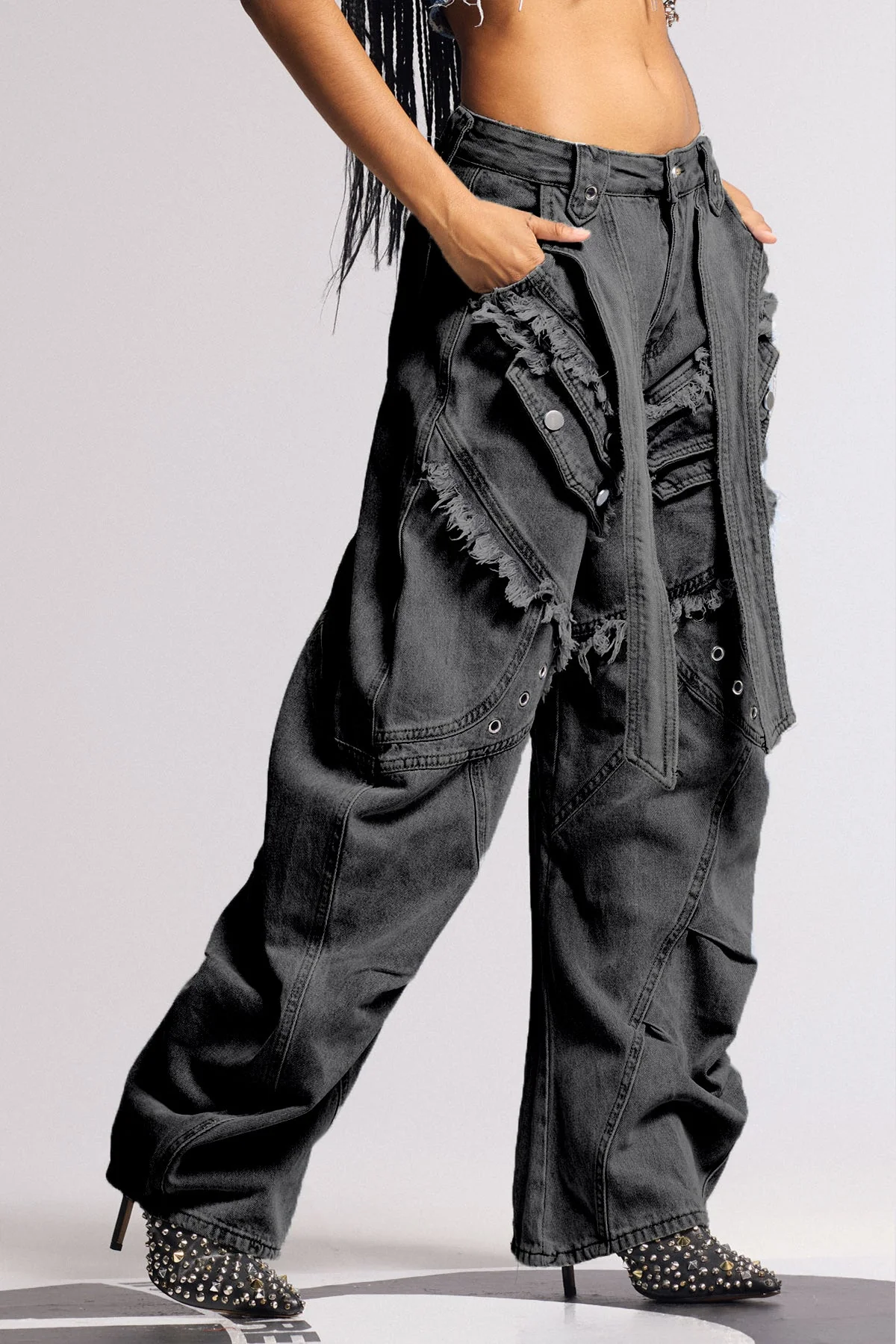 Black Deconstructed Baggy Jeans for Men - Urban Edge Style