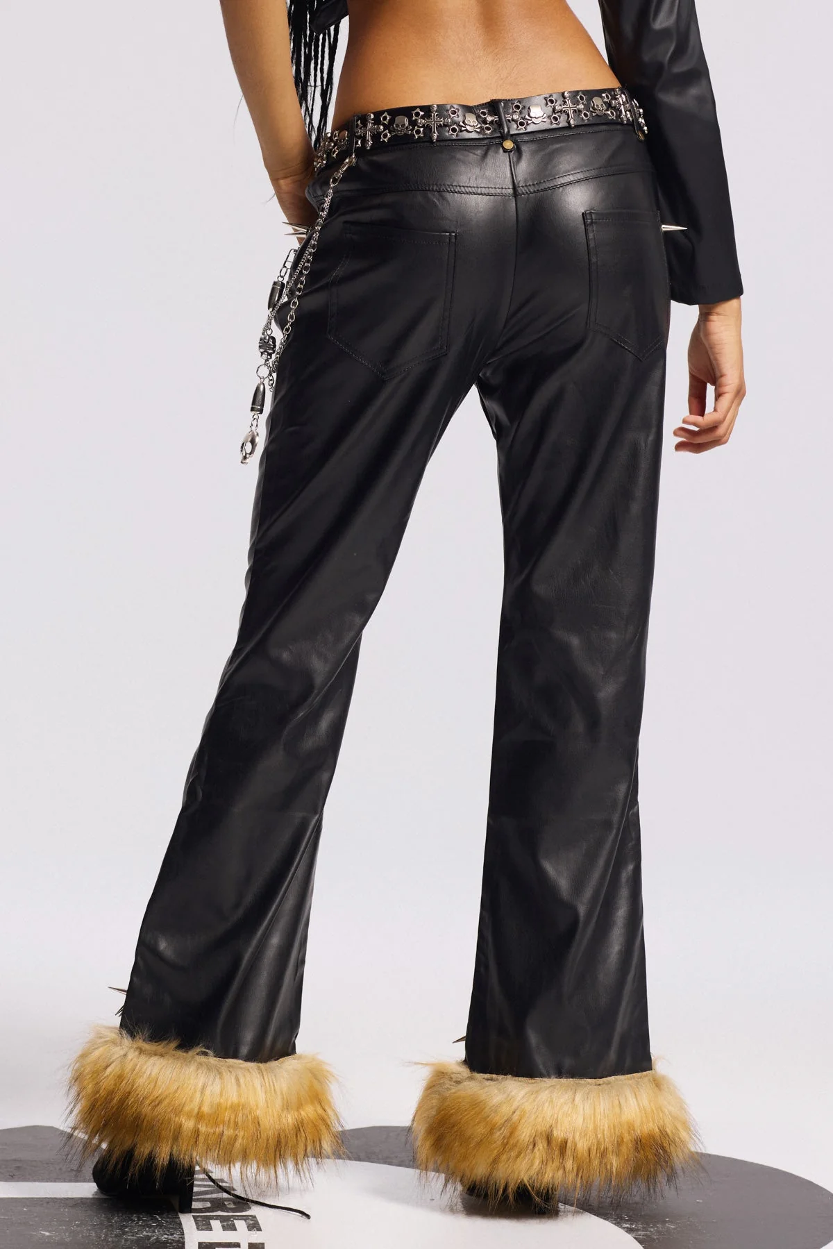 Faux Leather Paperclip Accent Pants in Black