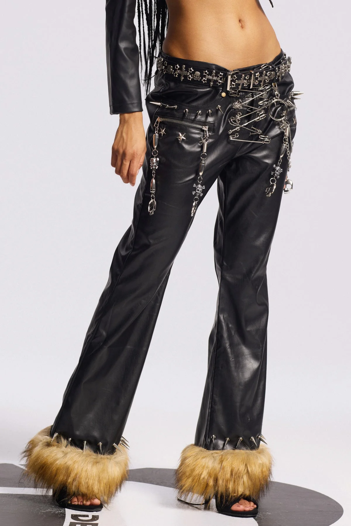 Faux Leather Paperclip Accent Pants in Black