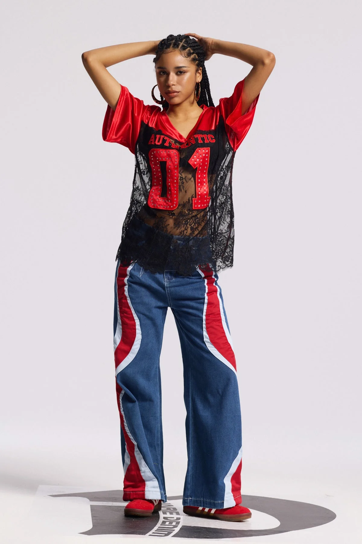 Blue Striped Wide Leg Jeans