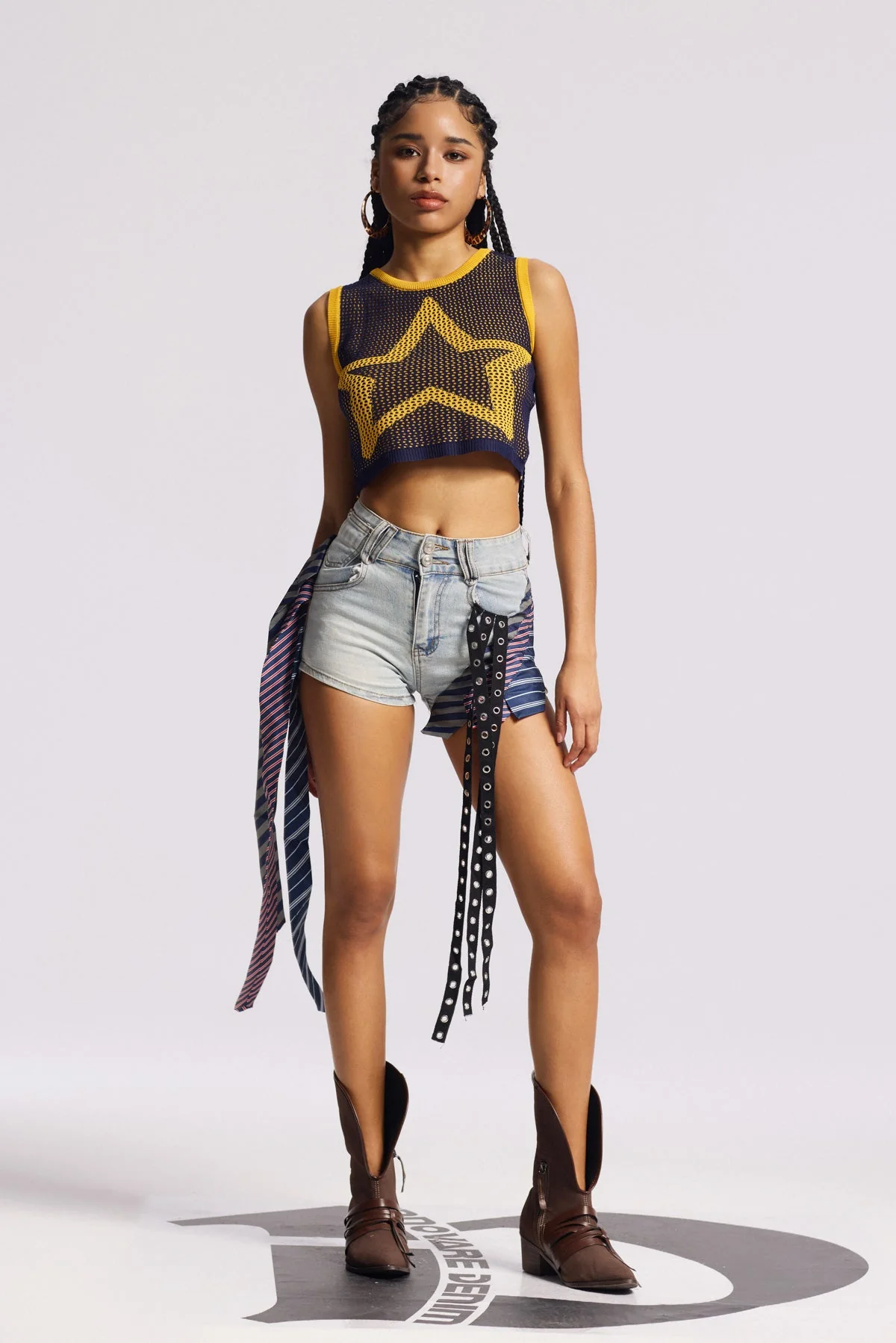 Blue Asymmetric Fringe Mini Denim Skirt