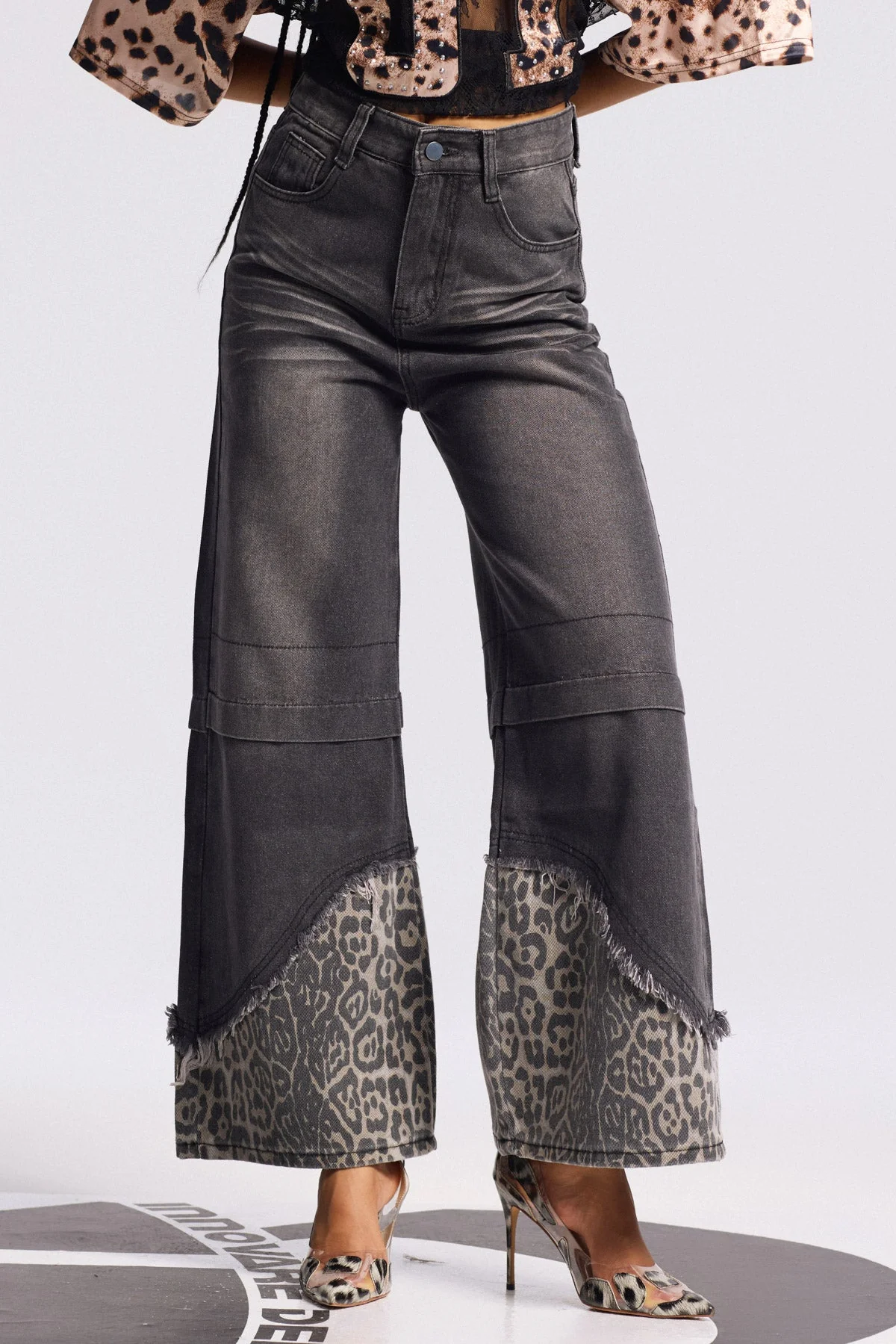 Leopard Bleached Slim Fit Jeans