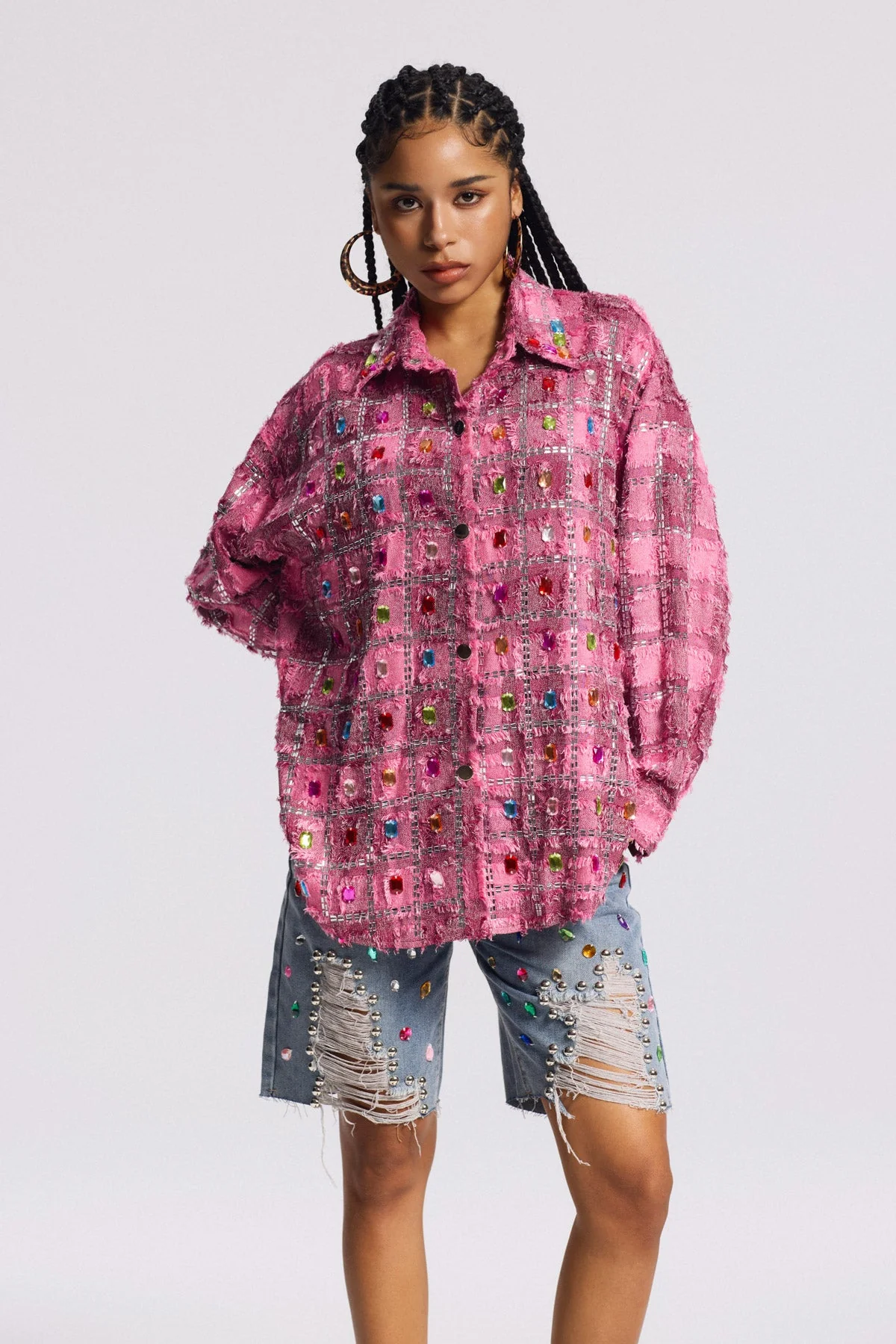 Versatile Pink Plaid Button-Up Shirt