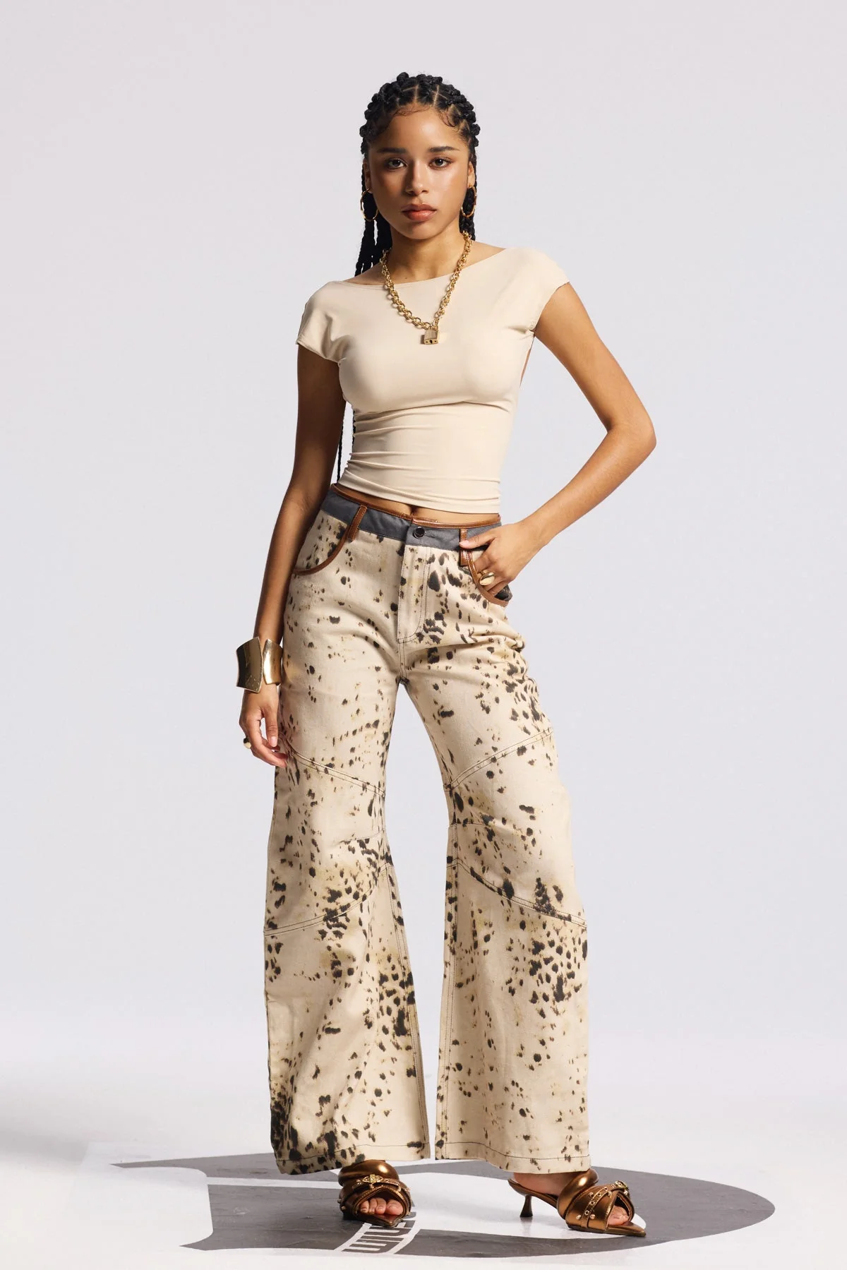 Leopard Print Straight Jeans - Premium Denim Styling