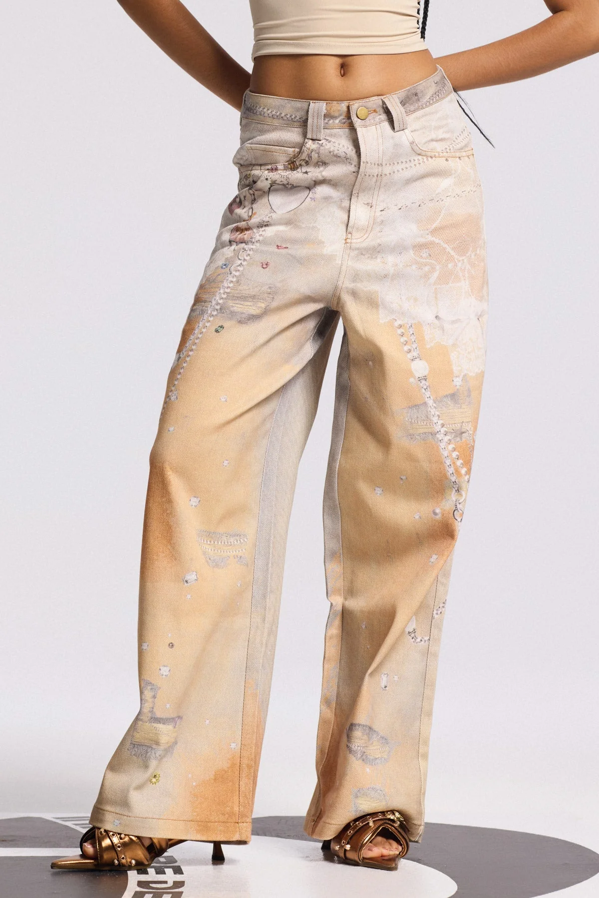 Distressed Yellow Printed Jeans for Urban Edge Style