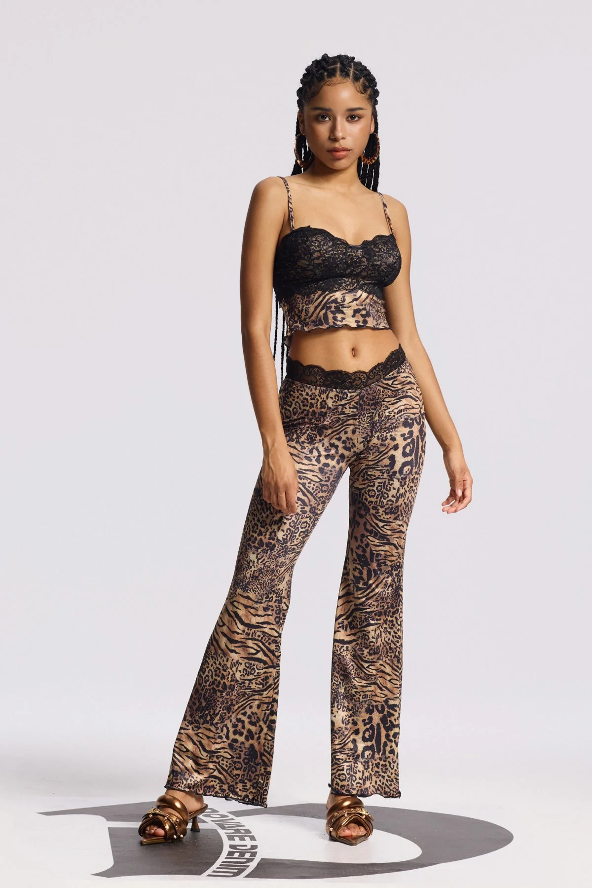 Leopard Lace Detail Matching Pants Set