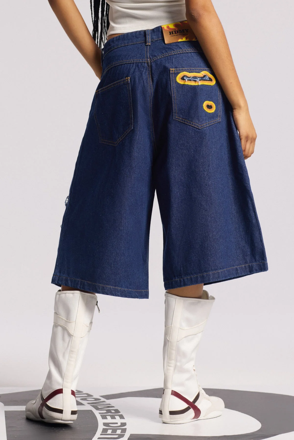 Deep Blue Cutout Midi Jeans Womens Versatile Denim