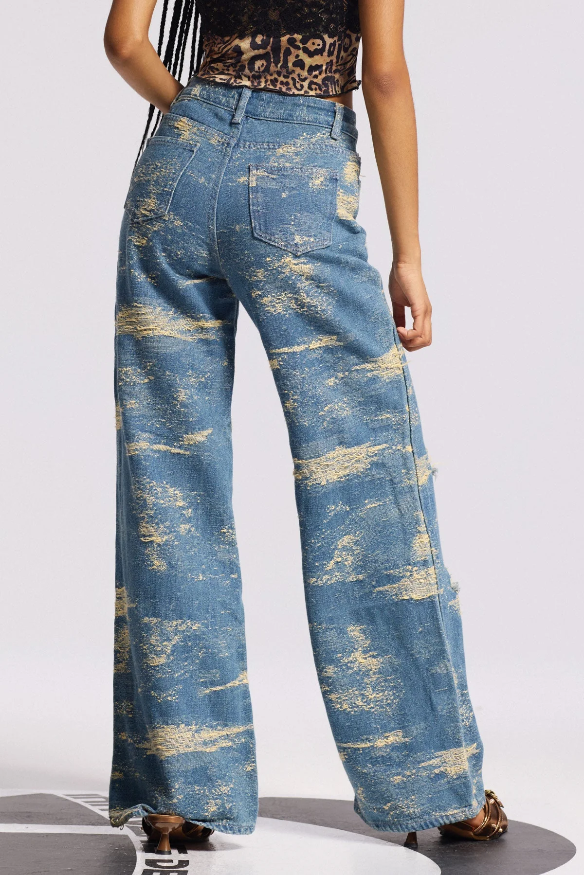 Blue Tie Dye Distressed Straight Jeans - Premium Denim