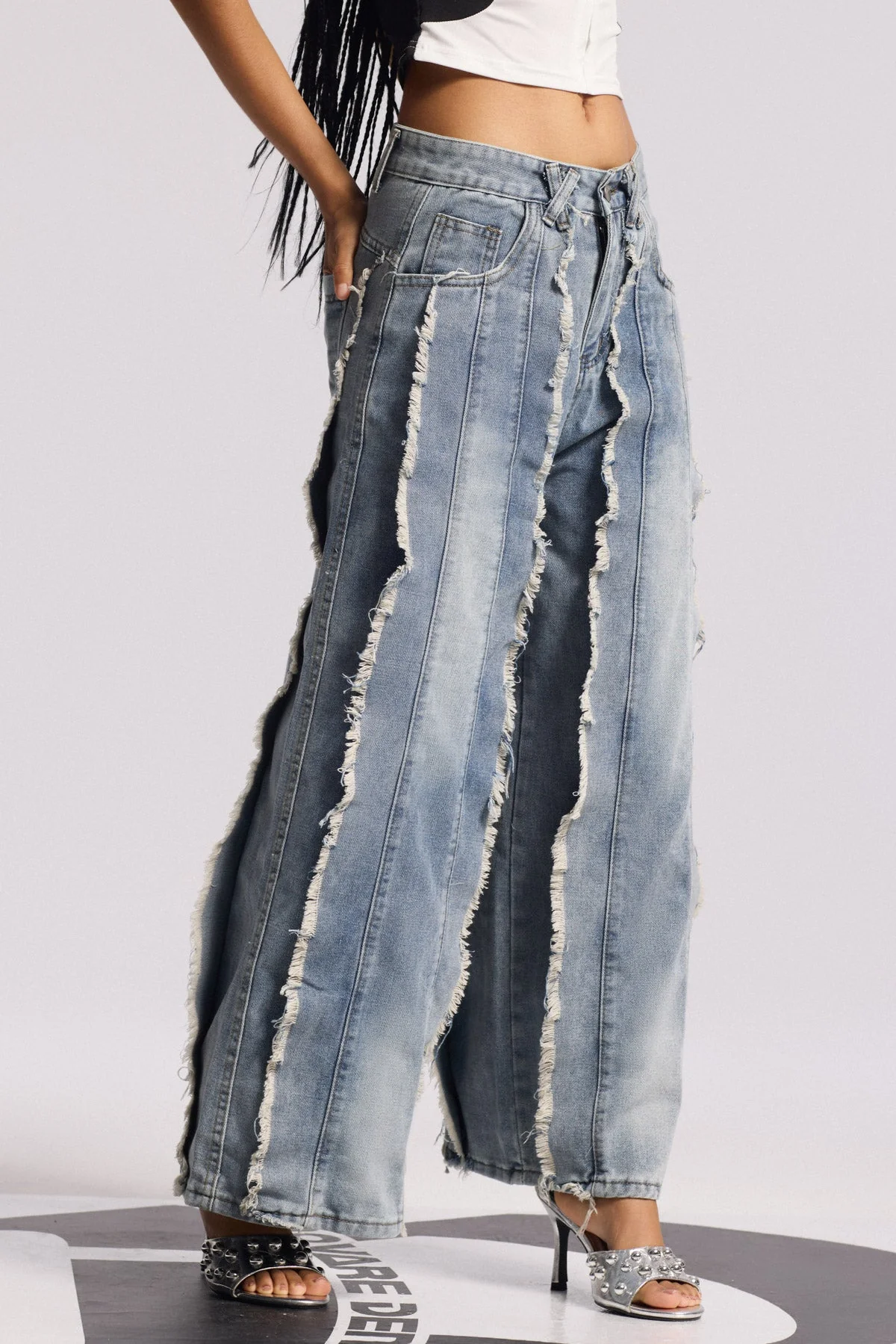 Fringe Straight Blue Jeans for Stylish Individuals
