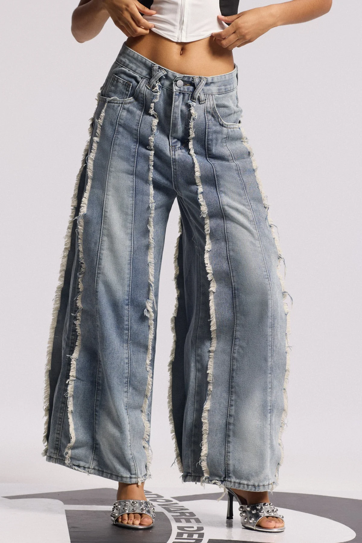 Fringe Straight Blue Jeans for Stylish Individuals