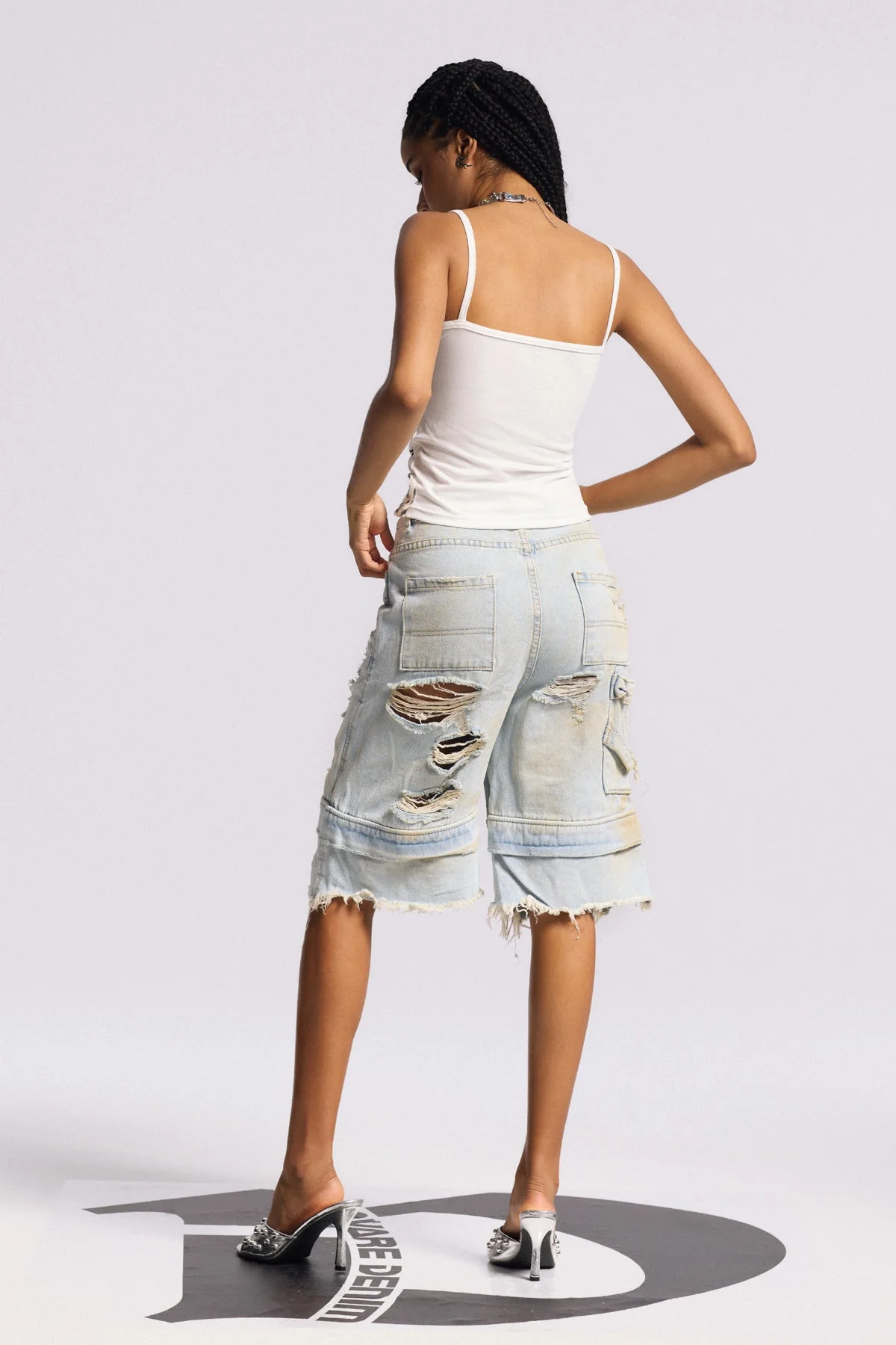 Bleached Midi Jeans with Deconstructed Elements