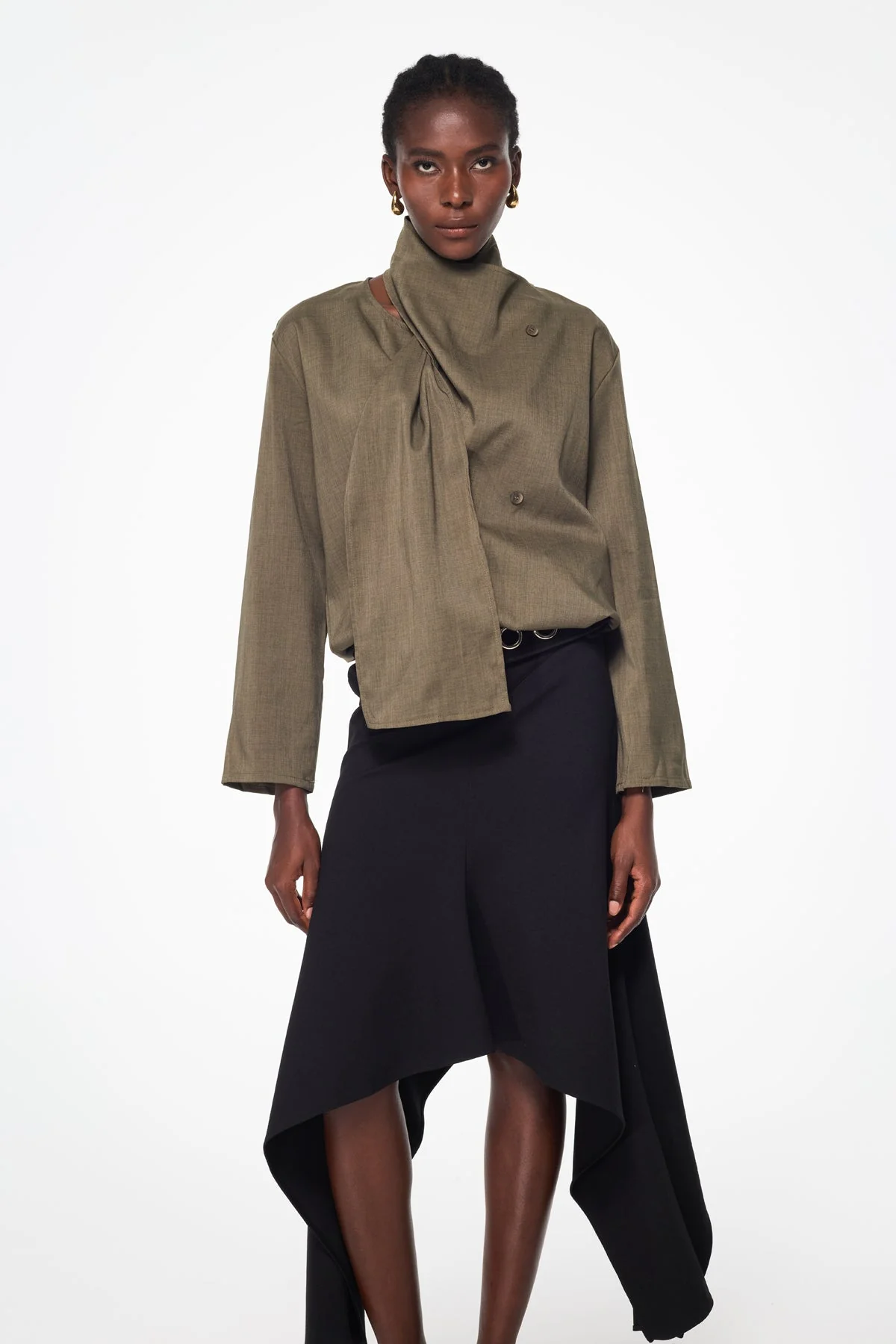 Green Shawl Collar Button Shirt for Men